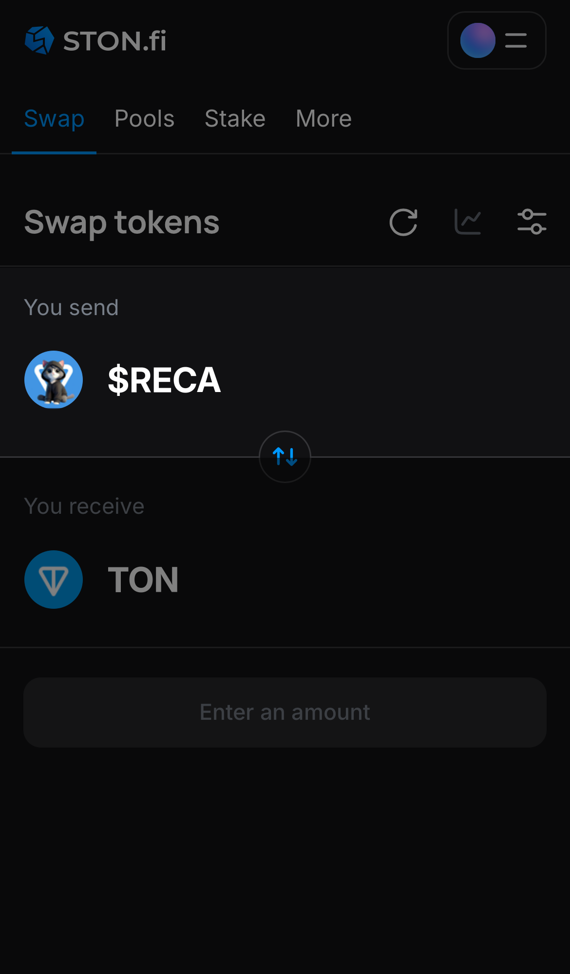 Selecione $RECA na caixa ‘You send‘.
