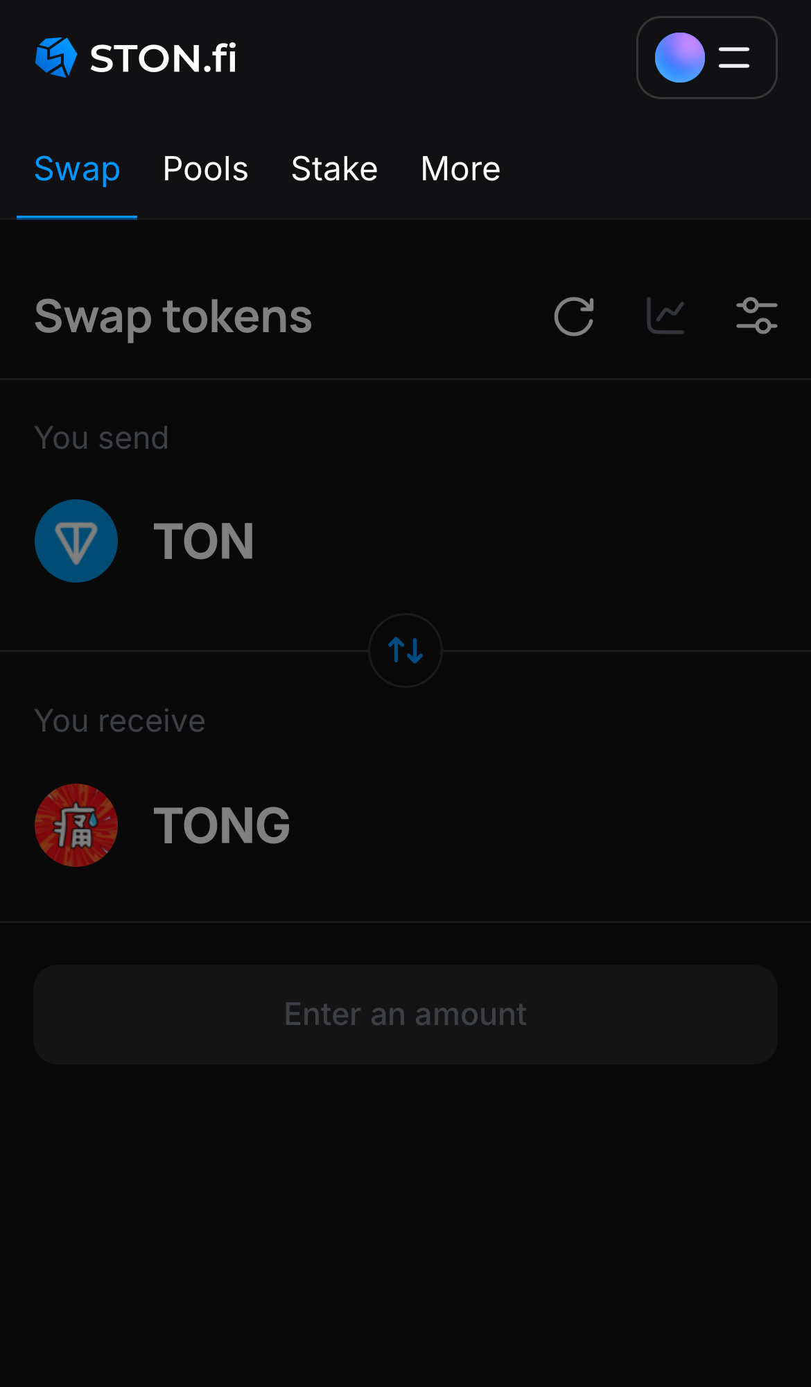 Mở ứng dụng STON.fi và chuyển đến tab ‘Swap‘.