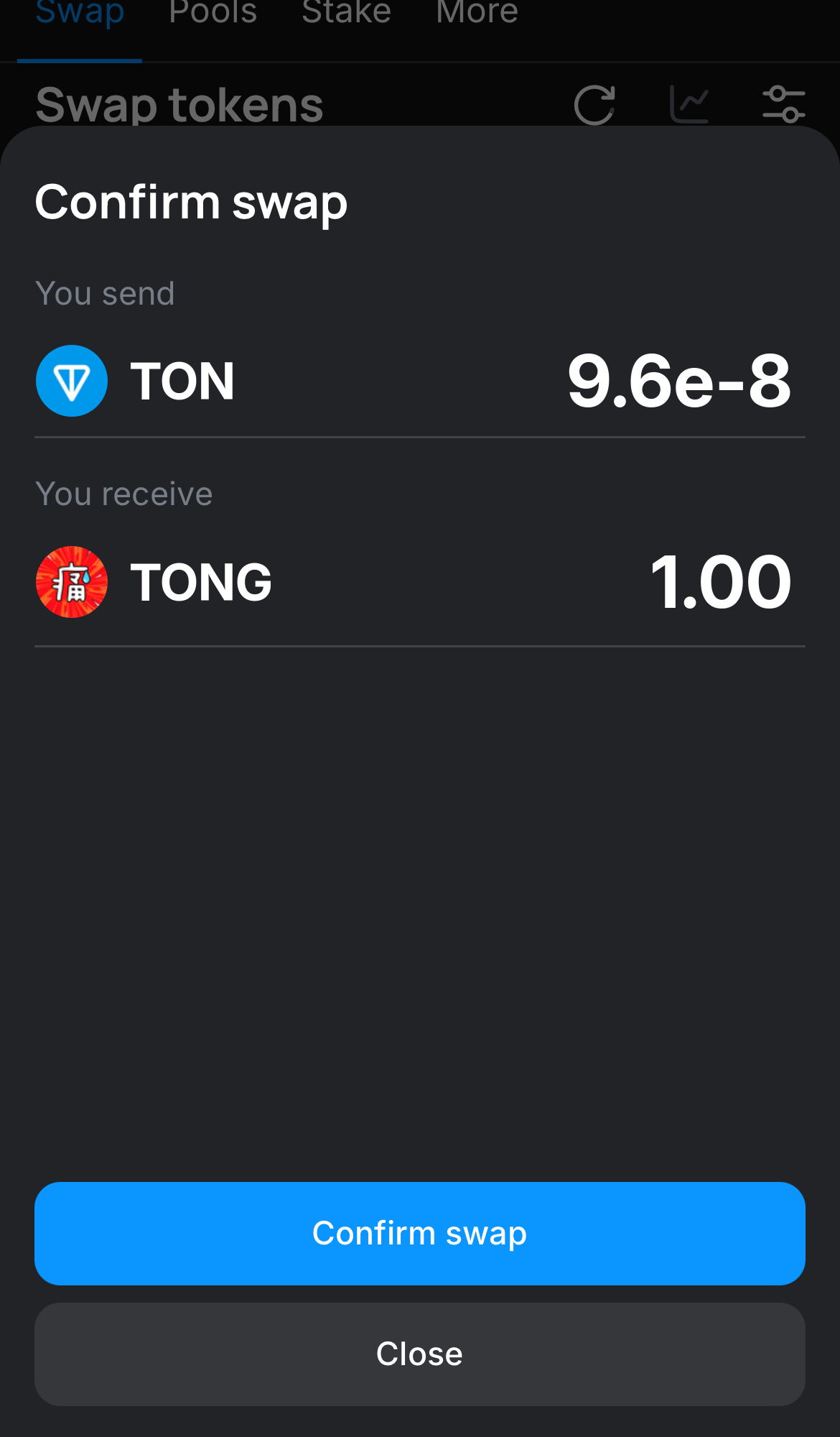 Nhấn ‘Swap‘, kiểm tra lại các chi tiết, và xác nhận giao dịch bằng cách nhấn nút ‘Confirm swap‘.