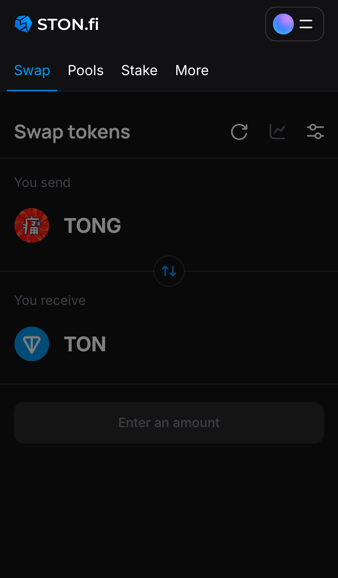 Mở ứng dụng STON.fi và chuyển đến tab ‘Swap‘.