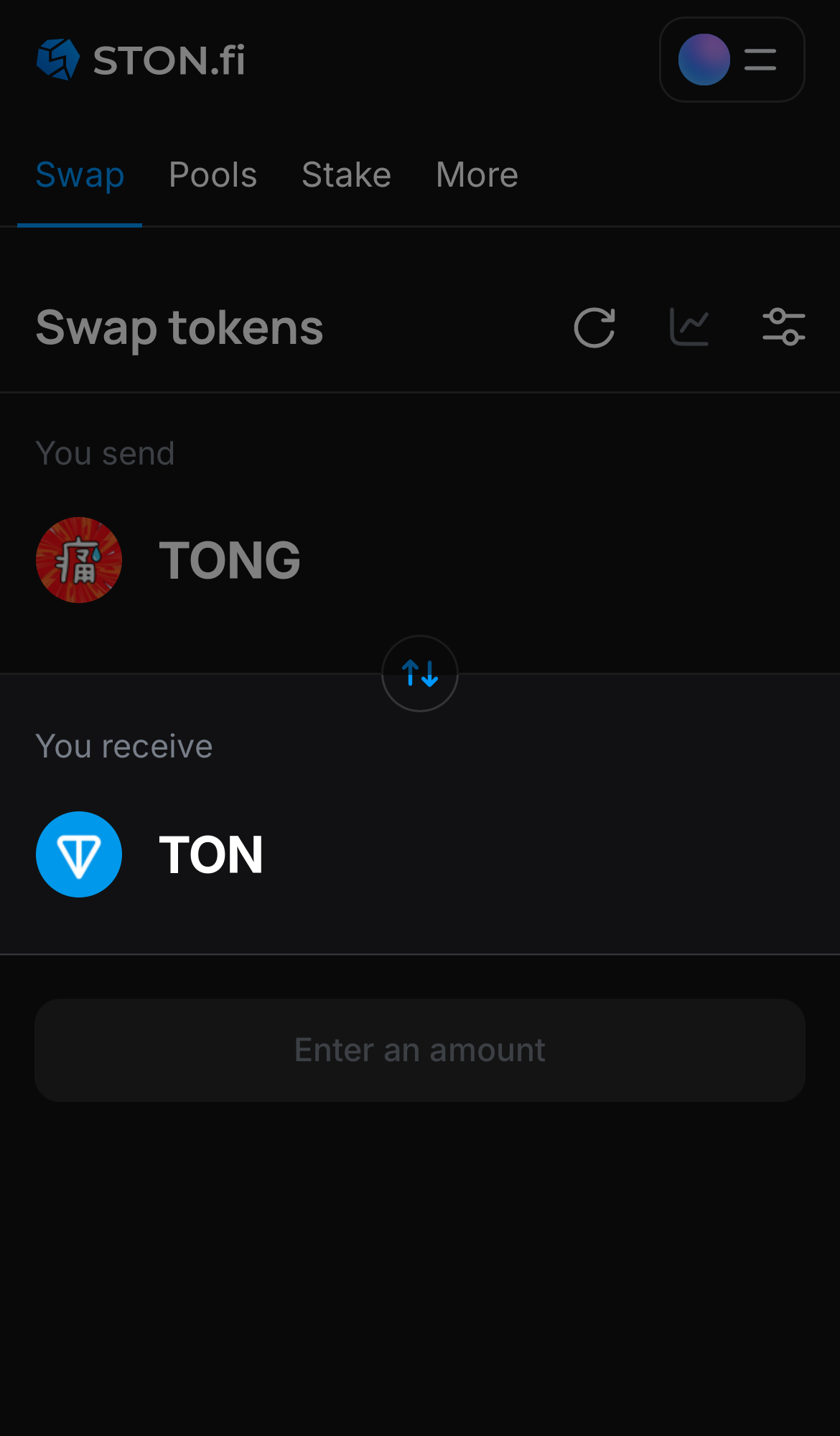 Chọn một token trong ô ‘You receive’ — ví dụ, TON.