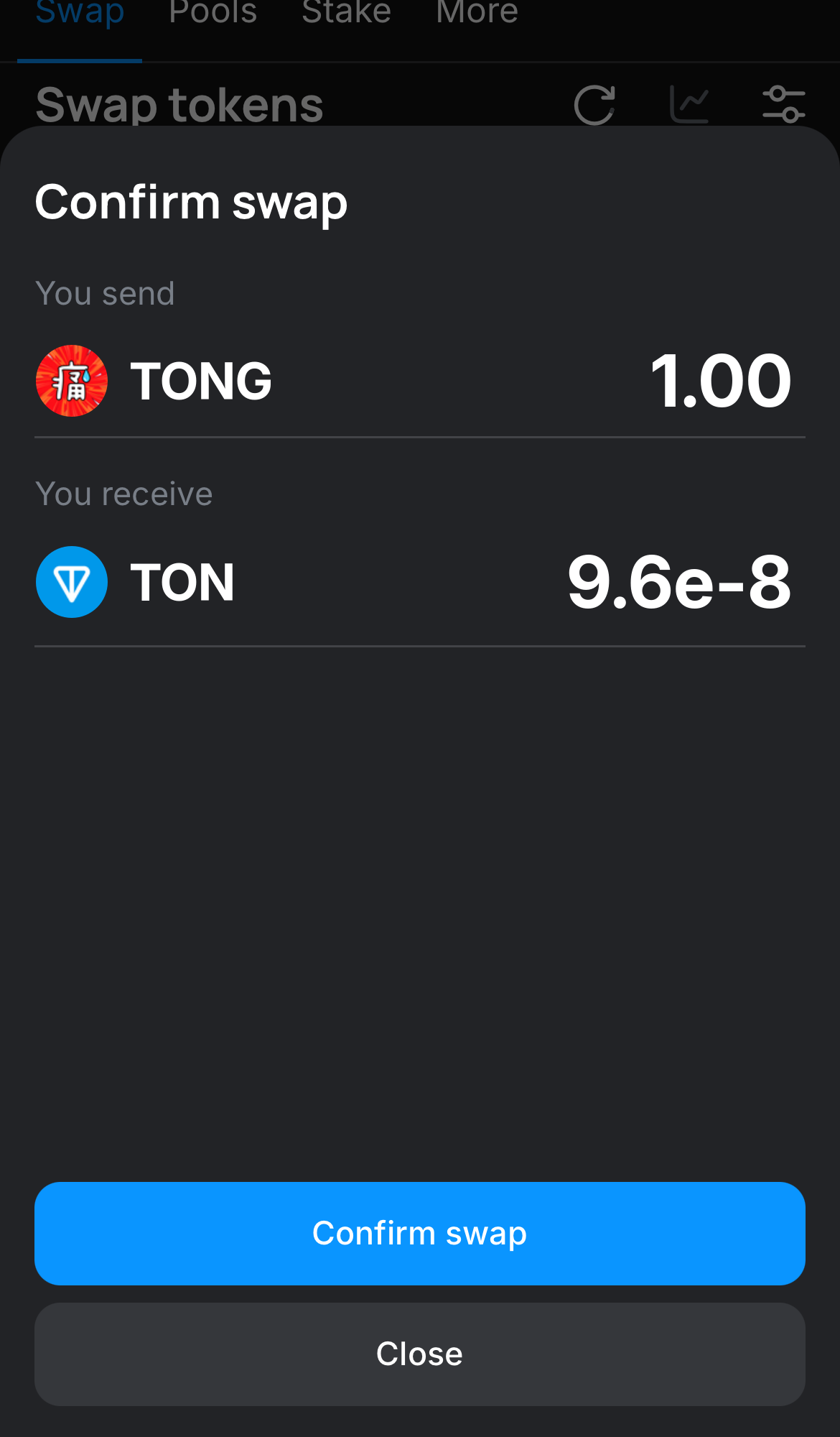 Nhấn ‘Swap‘, kiểm tra lại các chi tiết, và xác nhận giao dịch bằng cách nhấn nút ‘Confirm swap‘.