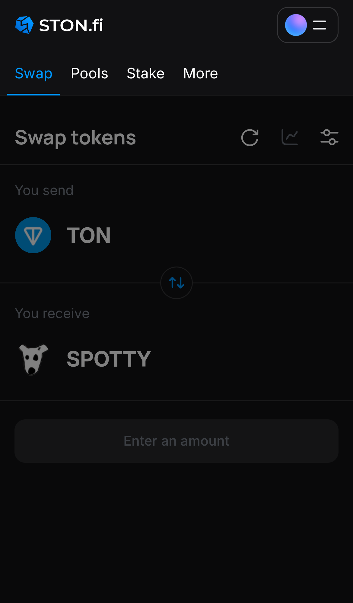 Ouvrez l’ application STON.fi et allez sur l’onglet ‘Swap‘.