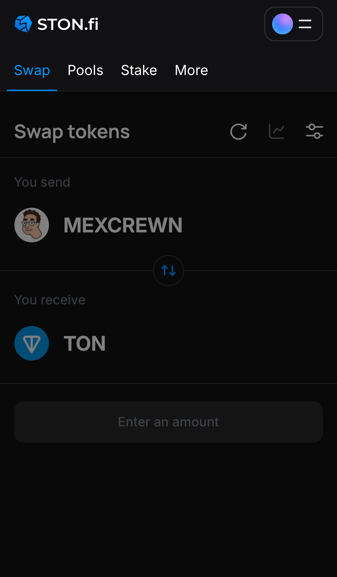 Buka aplikasi STON.fi dan buka tab ‘Swap‘.