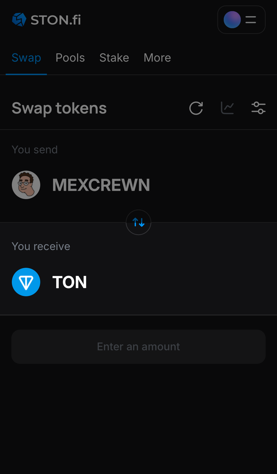 Pilih token pada kotak ‘You receive’ — misalnya, TON.