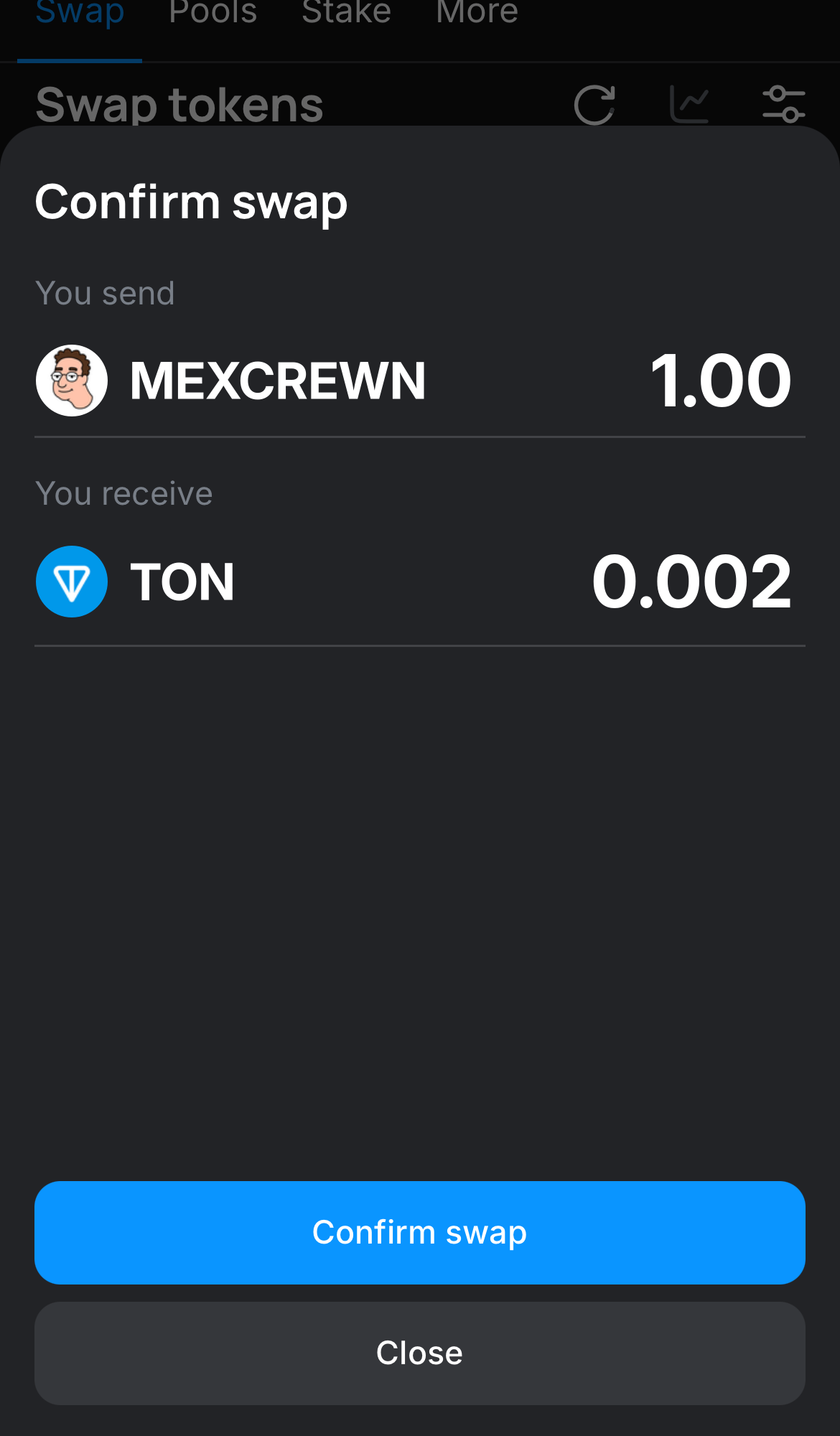 Klik ‘Swap‘, periksa kembali detailnya, dan konfirmasi transaksi dengan mengklik tombol ‘Confirm swap‘.
