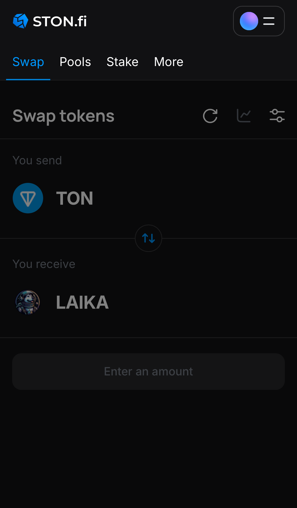 Abra o aplicativo STON.fi e vá até a aba ‘Swap‘.