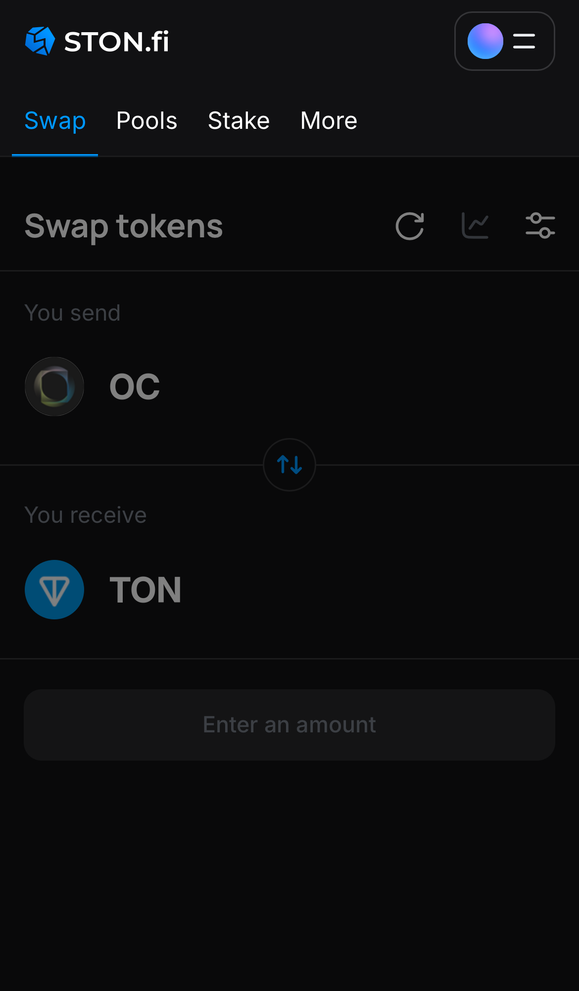 Abre la aplicación STON.fi y dirígete a la pestaña ‘Swap‘.