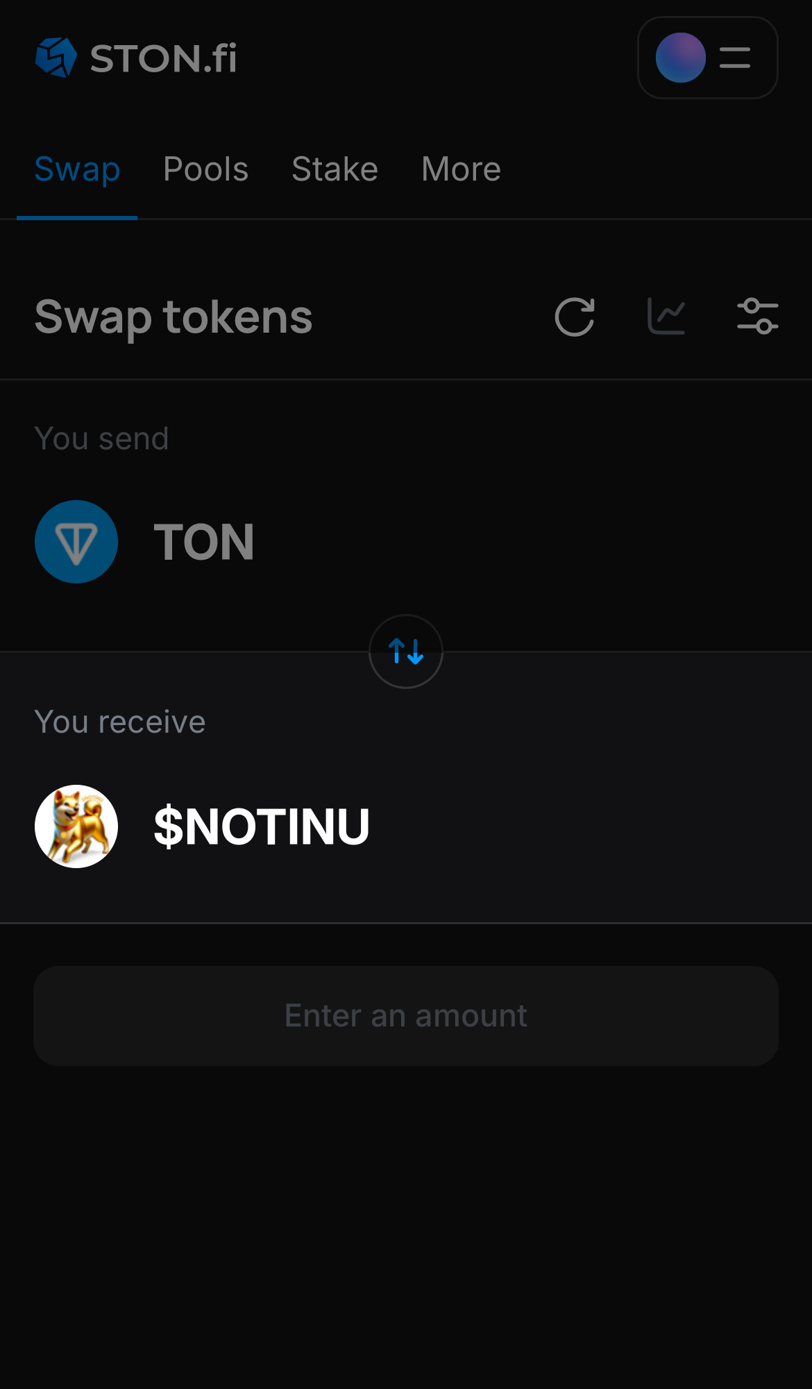 Selecione $NOTINU na caixa ‘You receive‘.