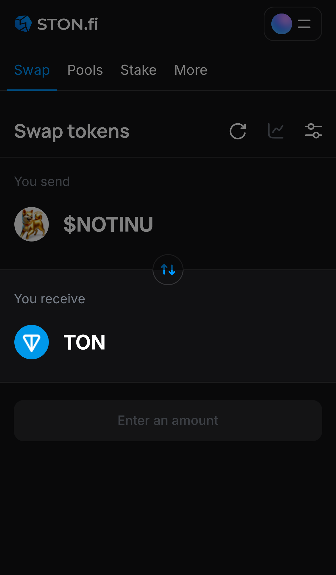 Selecione um token na caixa ‘You receive’ — por exemplo, TON.