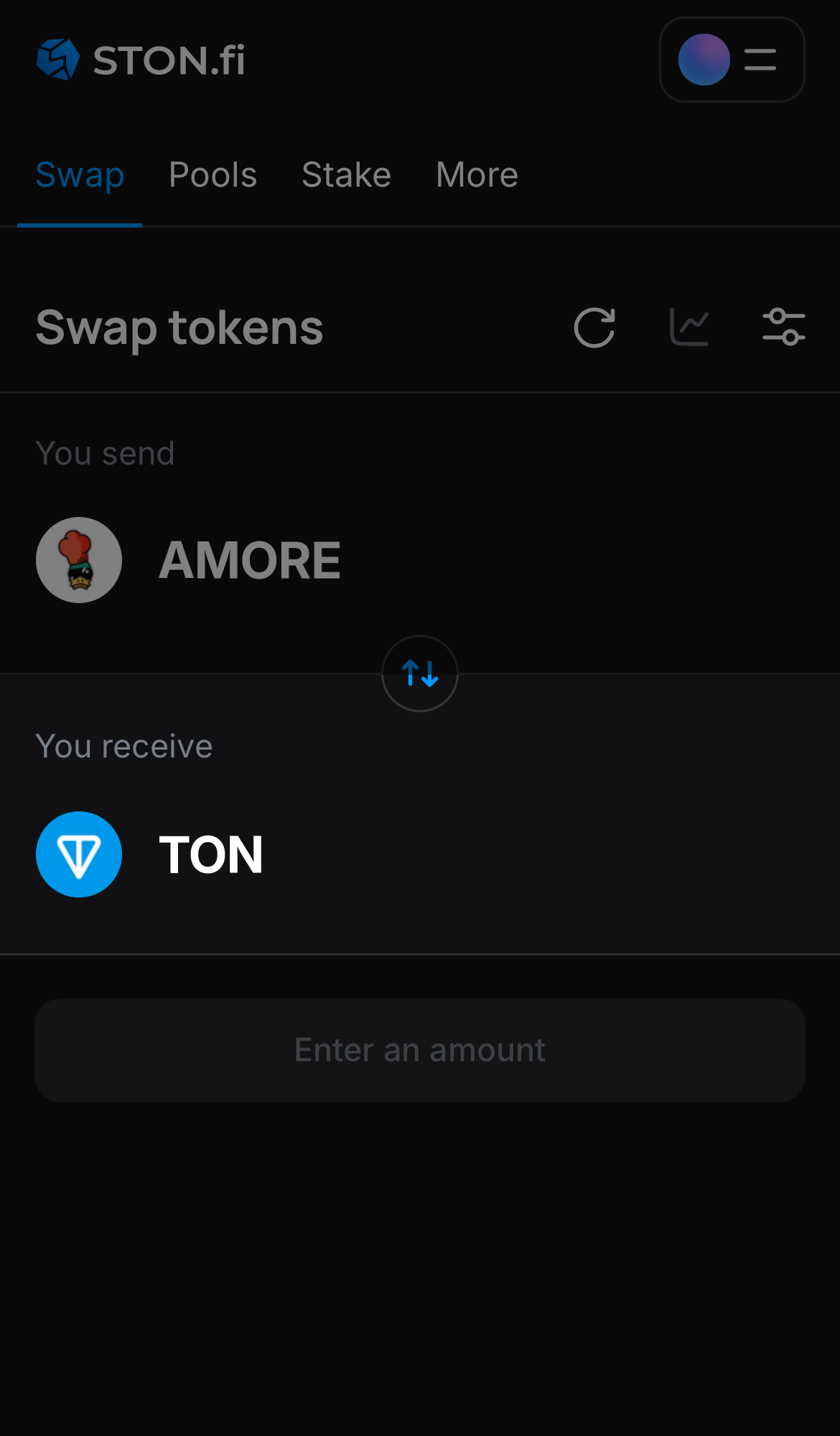 Choose a token in the ‘You receive’ box — for example, TON.