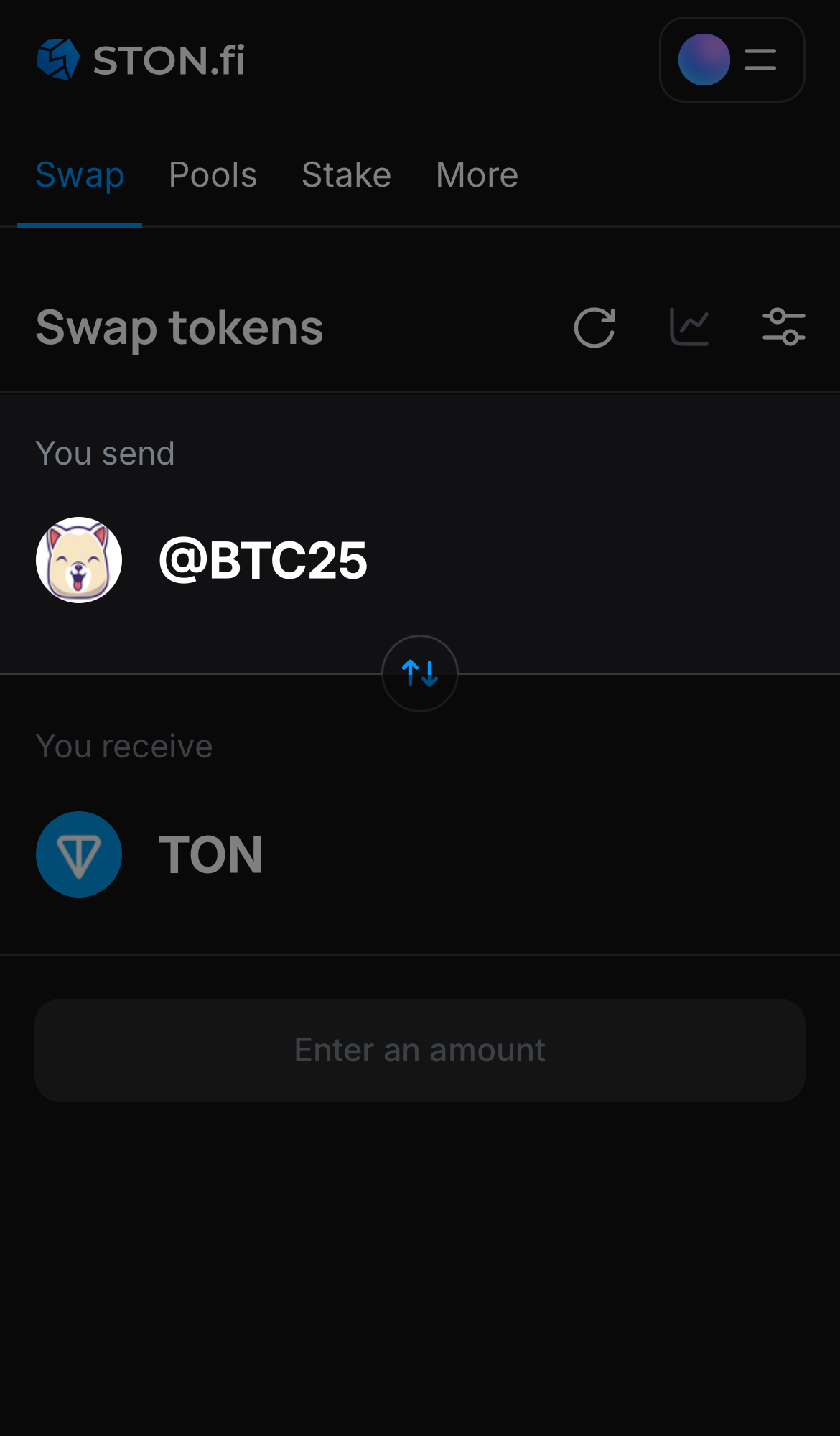 Selecione @BTC25 na caixa ‘You send‘.