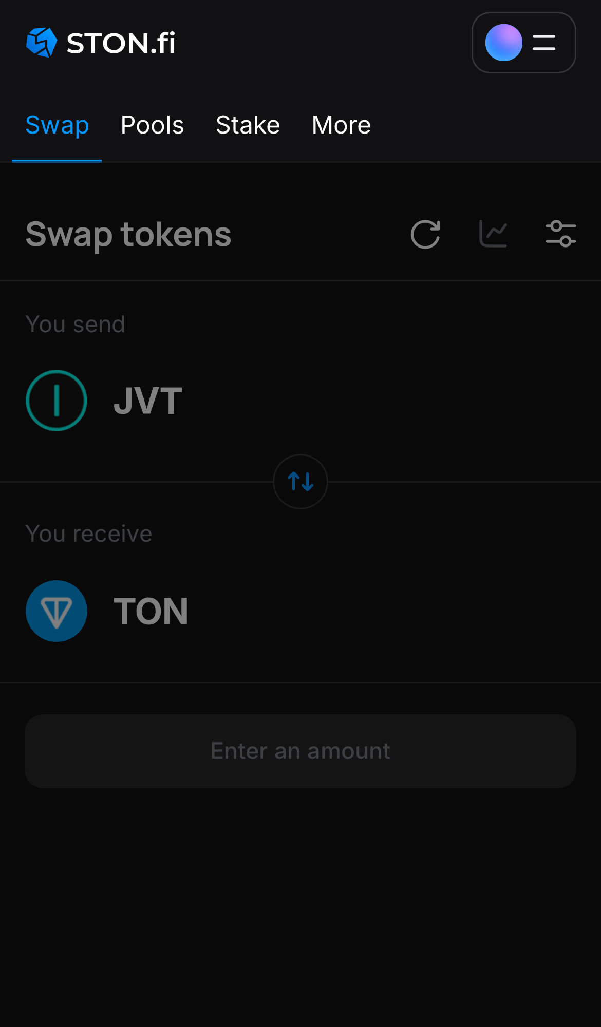 Mở ứng dụng STON.fi và chuyển đến tab ‘Swap‘.