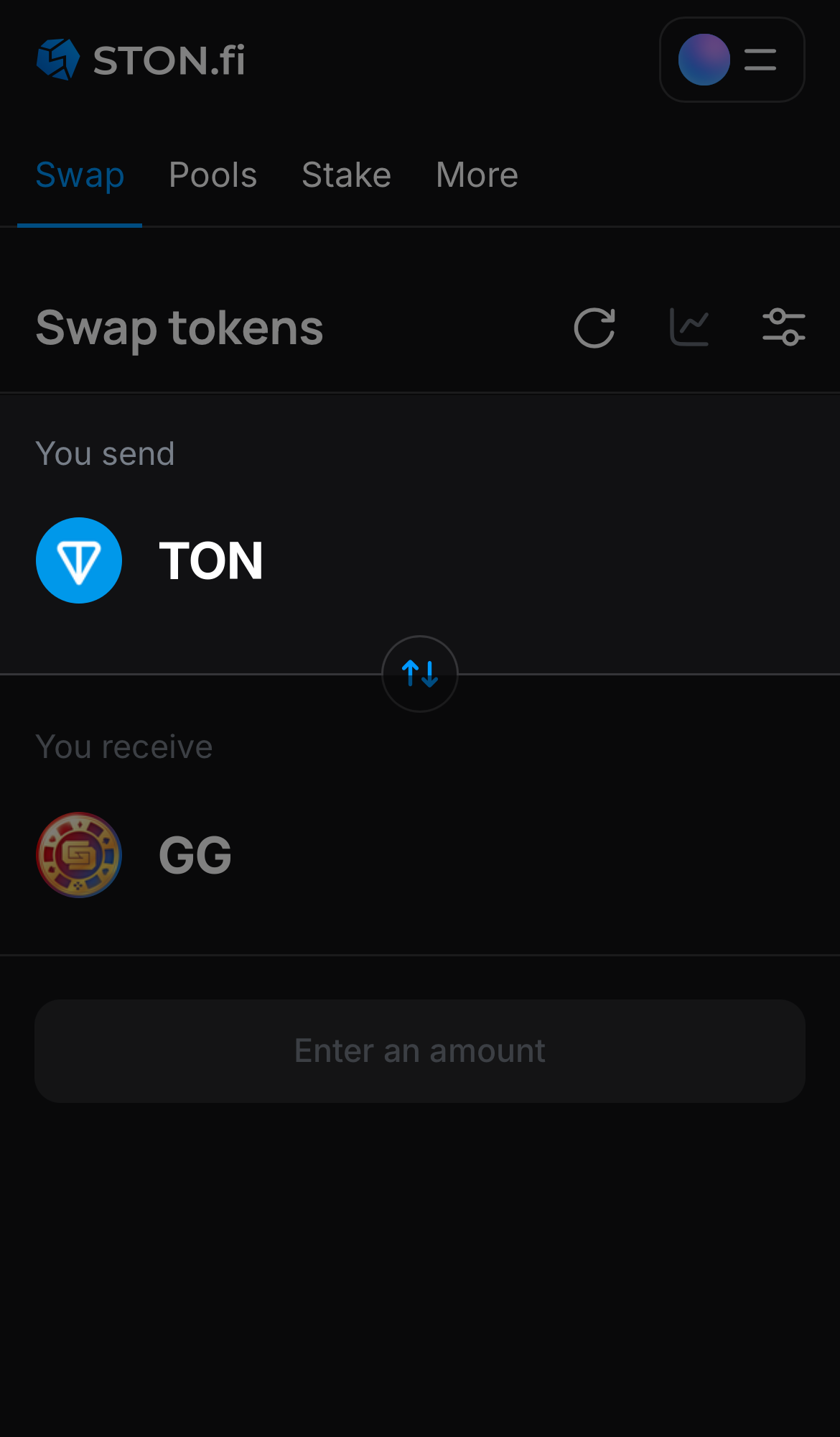 Pilih token pada kotak ‘You send’ — misalnya, TON.
