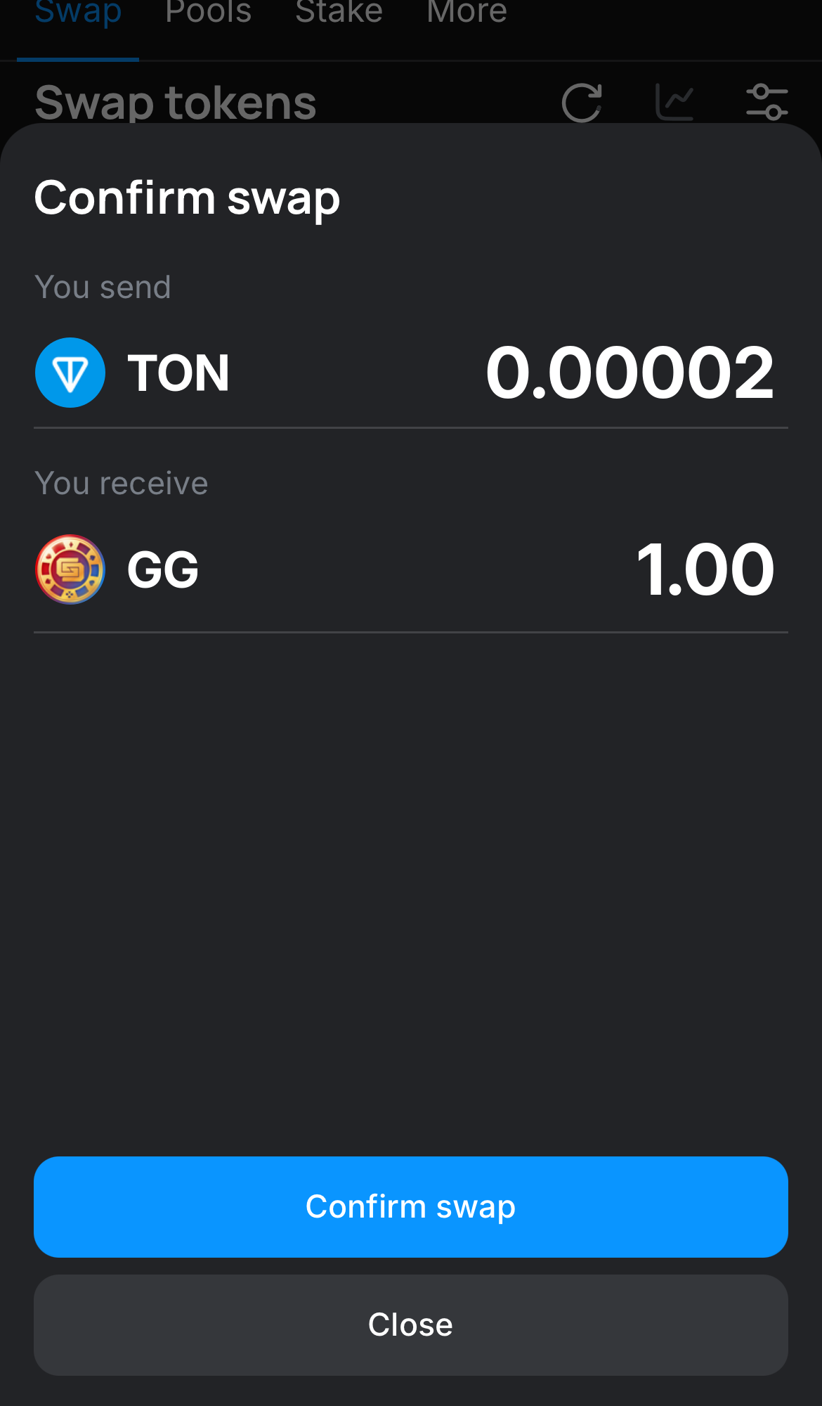 Klik ‘Swap‘, periksa kembali detailnya, dan konfirmasi transaksi dengan mengklik tombol ‘Confirm swap‘.