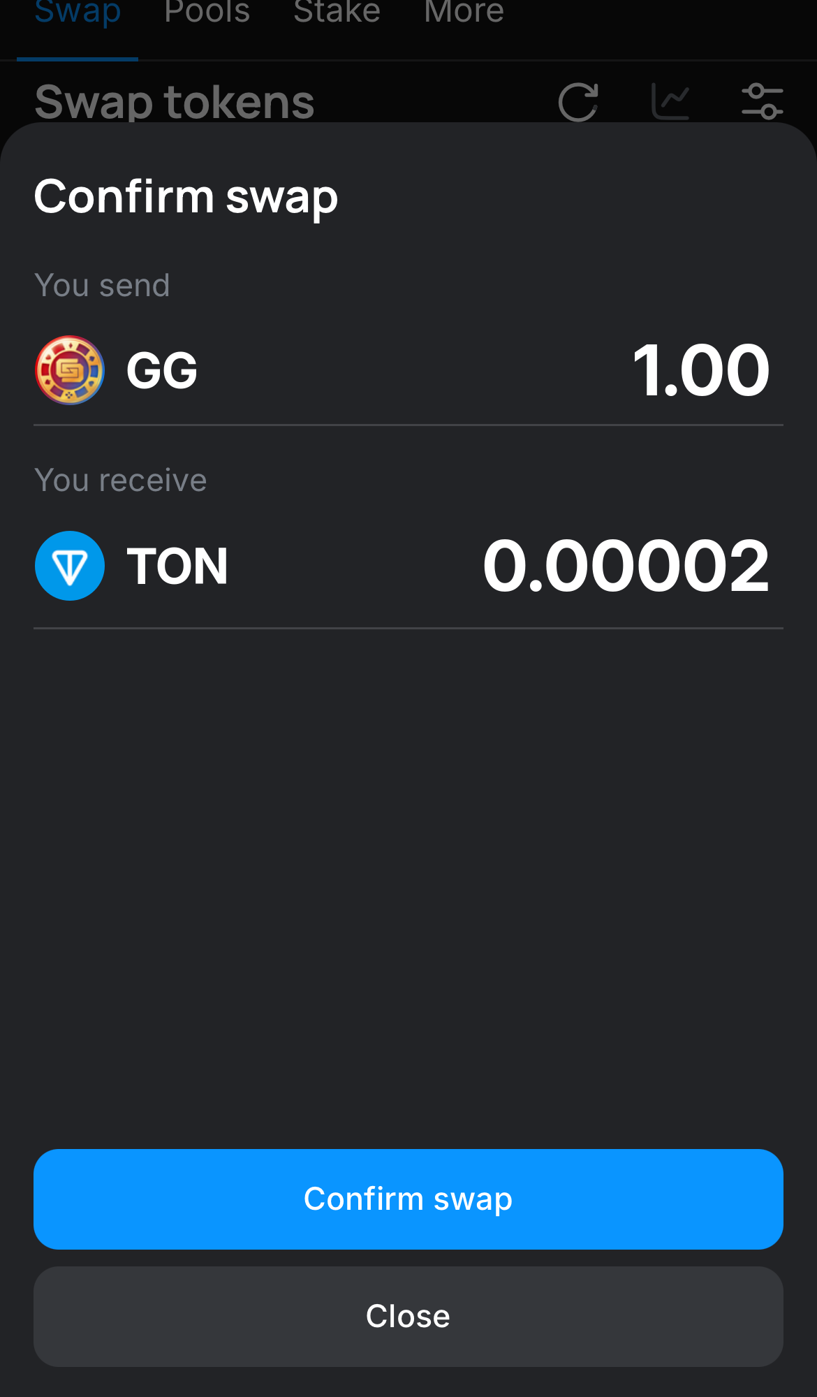 Klik ‘Swap‘, periksa kembali detailnya, dan konfirmasi transaksi dengan mengklik tombol ‘Confirm swap‘.