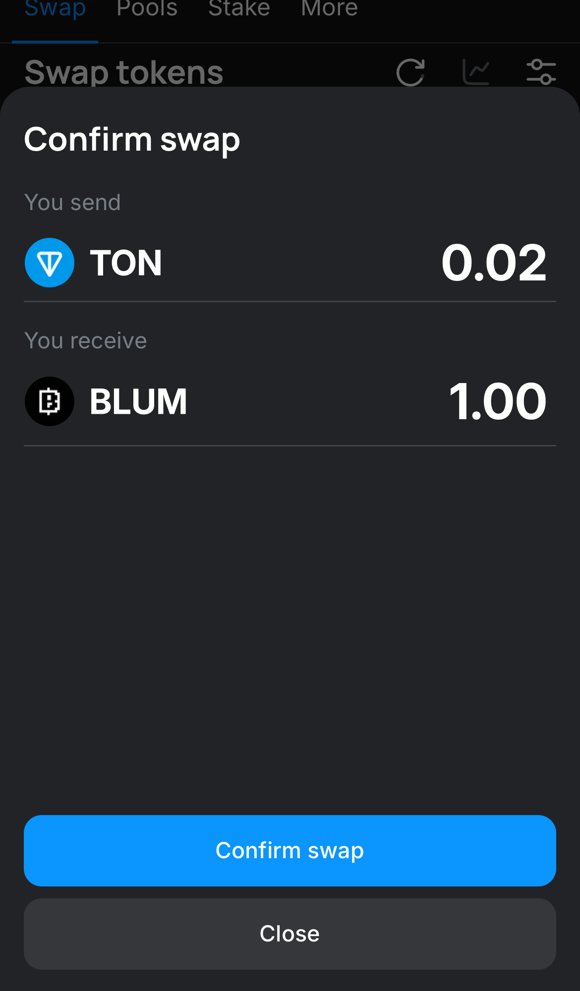 Clique em ‘Swap‘, confira os detalhes e confirme a transação clicando no botão ‘Confirm swap‘.