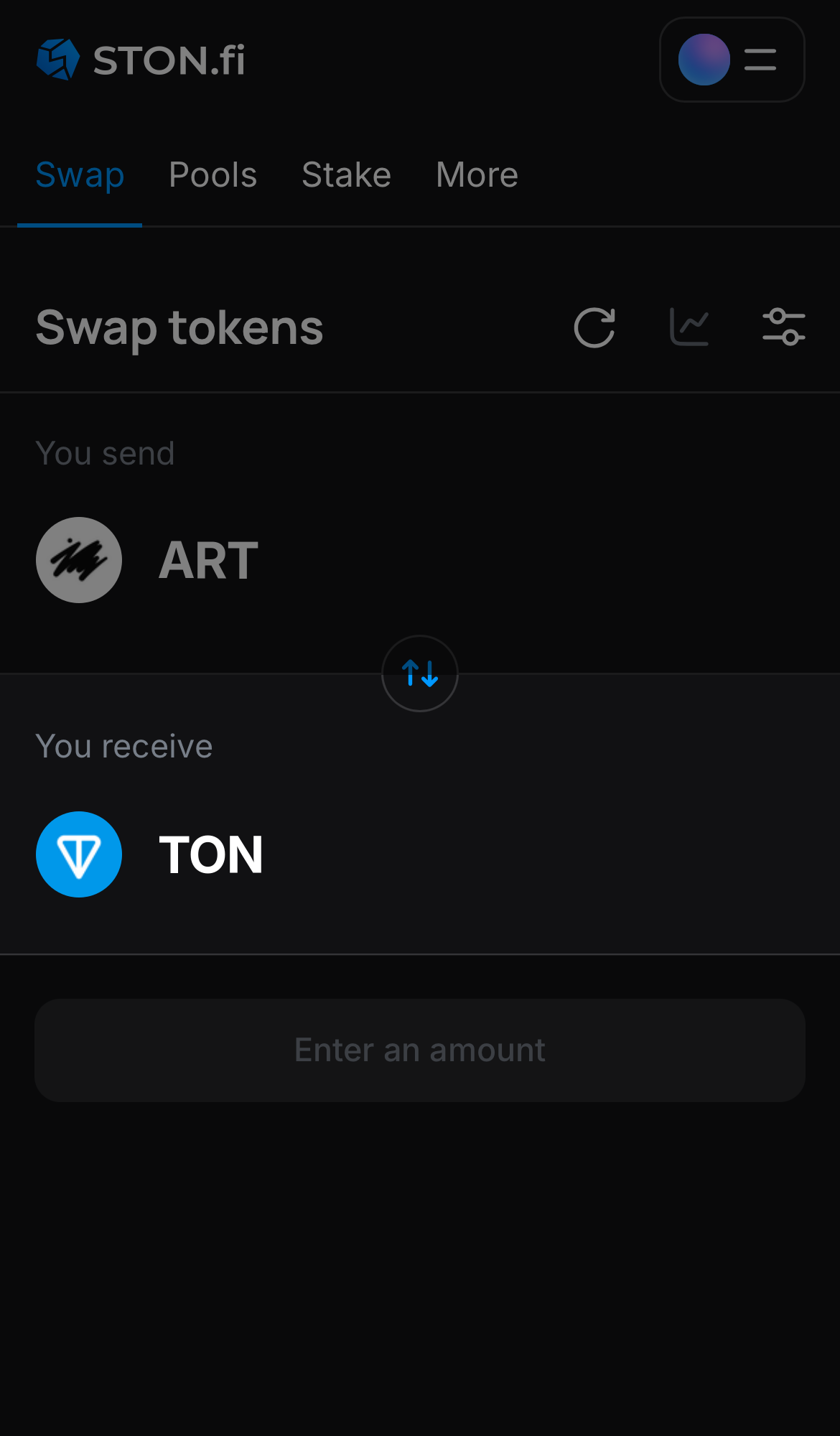 Selecione um token na caixa ‘You receive’ — por exemplo, TON.