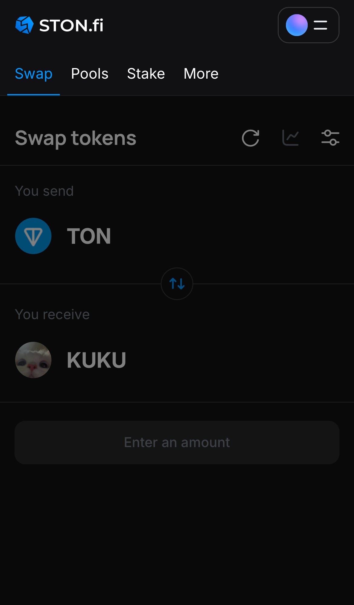 Open the STON.fi app and navigate to the ‘Swap‘ tab.