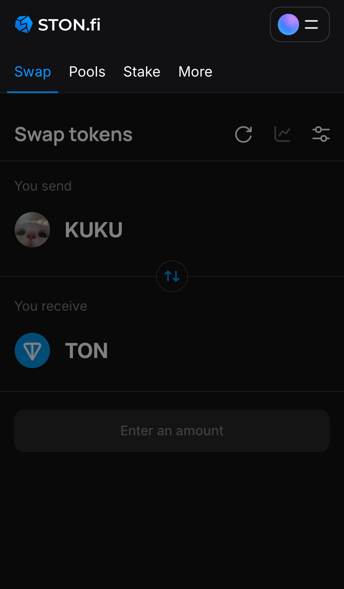 Open the STON.fi app and navigate to the ‘Swap‘ tab.