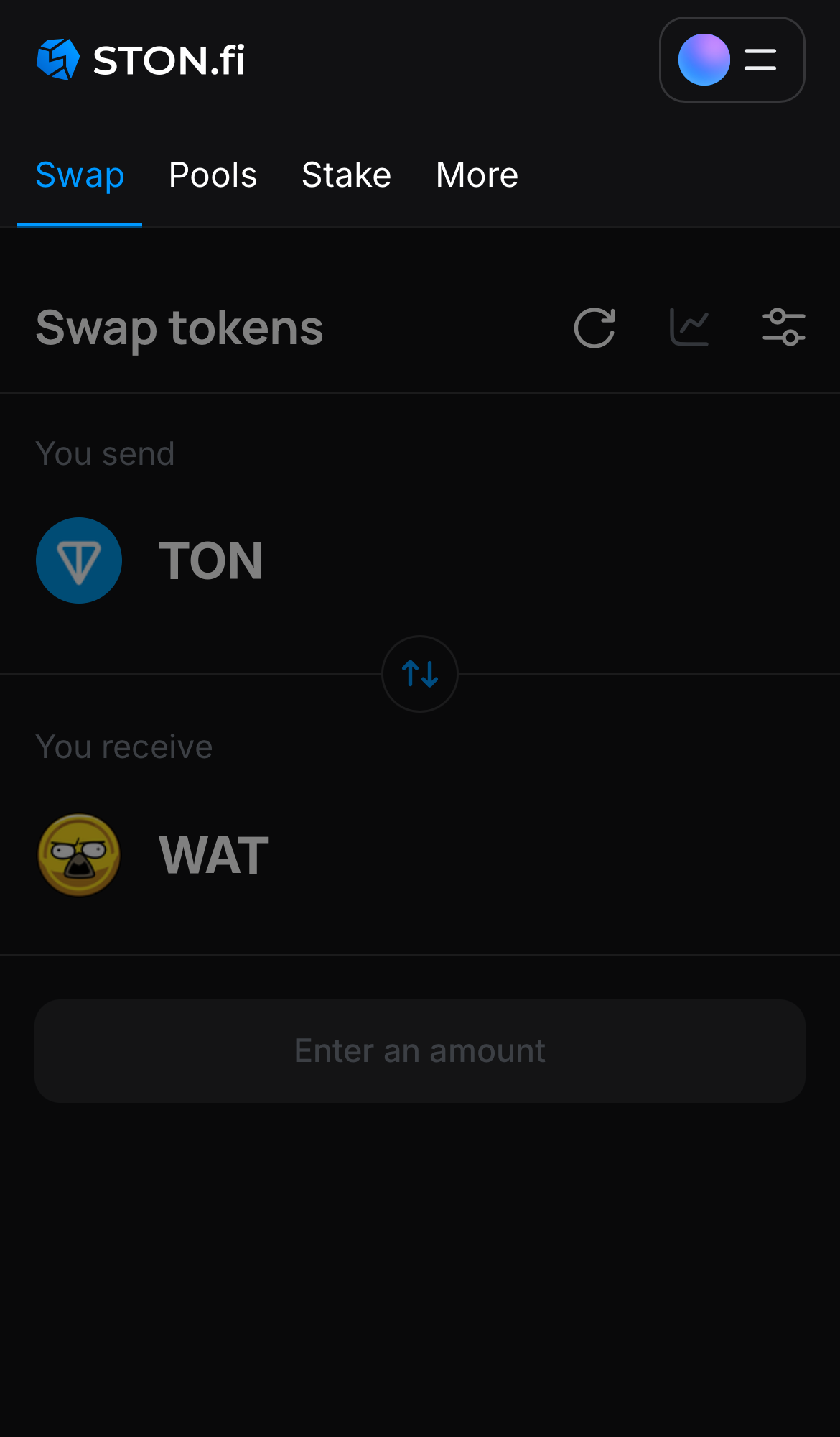 Abra o aplicativo STON.fi e vá até a aba ‘Swap‘.
