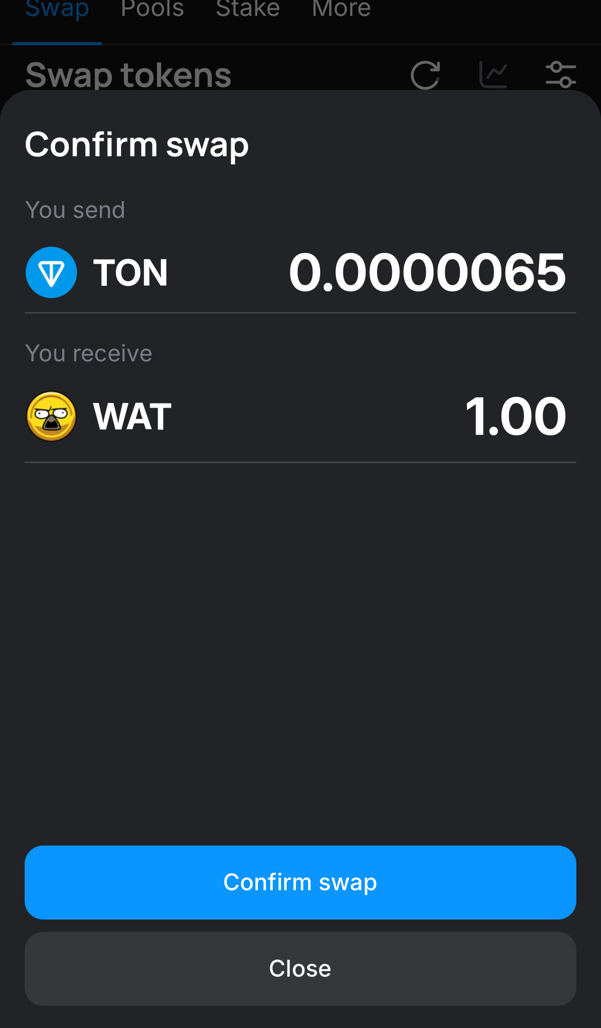 Clique em ‘Swap‘, confira os detalhes e confirme a transação clicando no botão ‘Confirm swap‘.