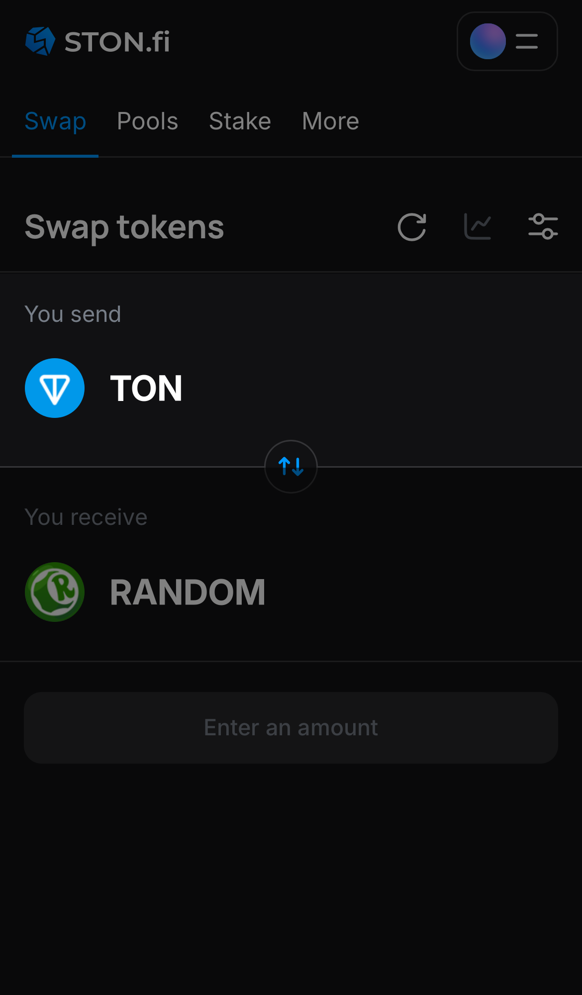 Selecione um token na caixa ‘You send’ — por exemplo, TON.