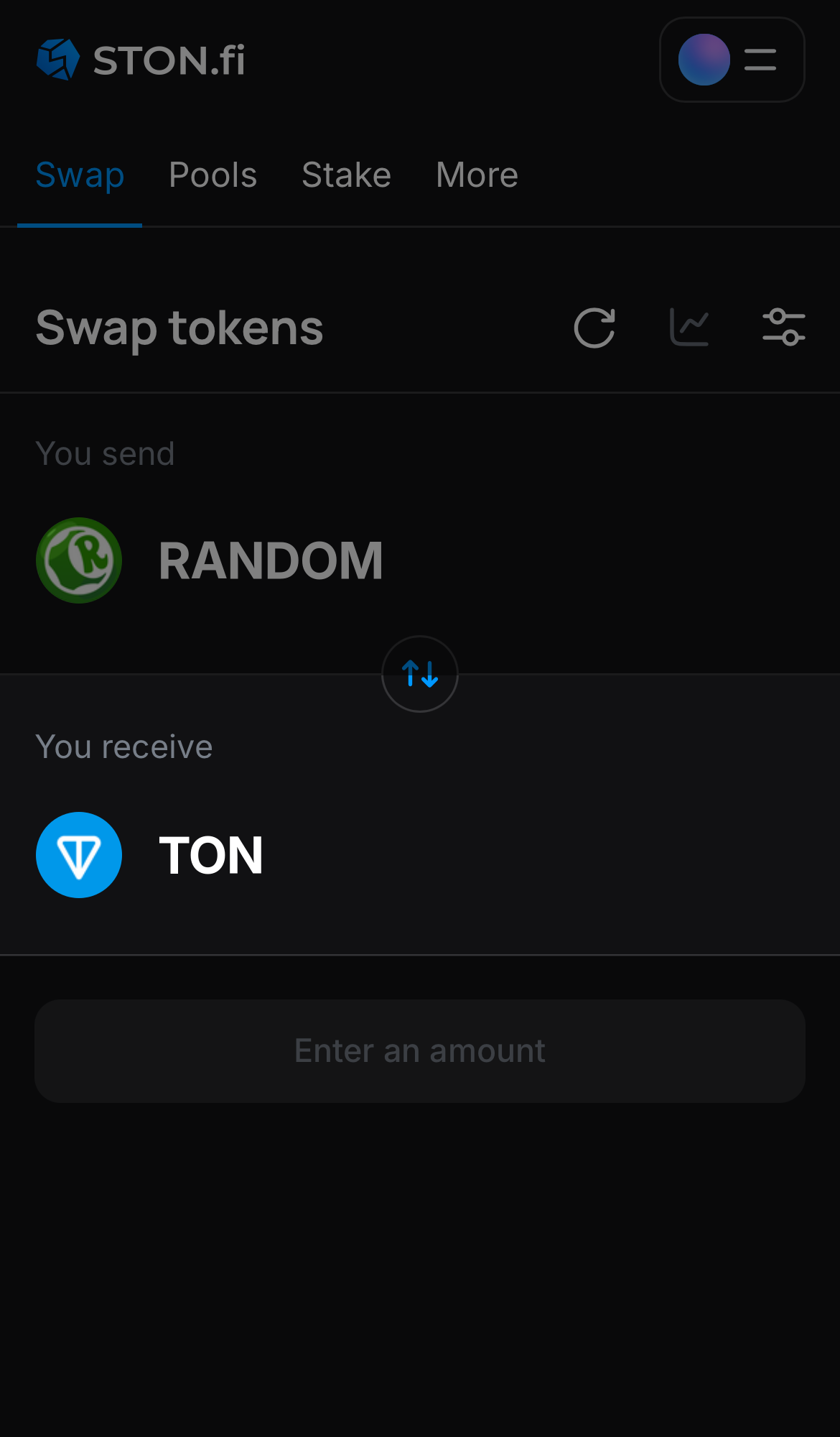 Selecione um token na caixa ‘You receive’ — por exemplo, TON.