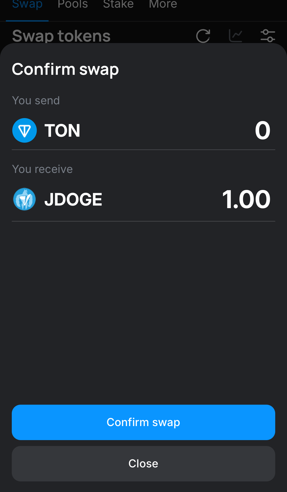 Click ‘Swap‘, double-check the details, and confirm the transaction by clicking the ‘Confirm swap‘ button.