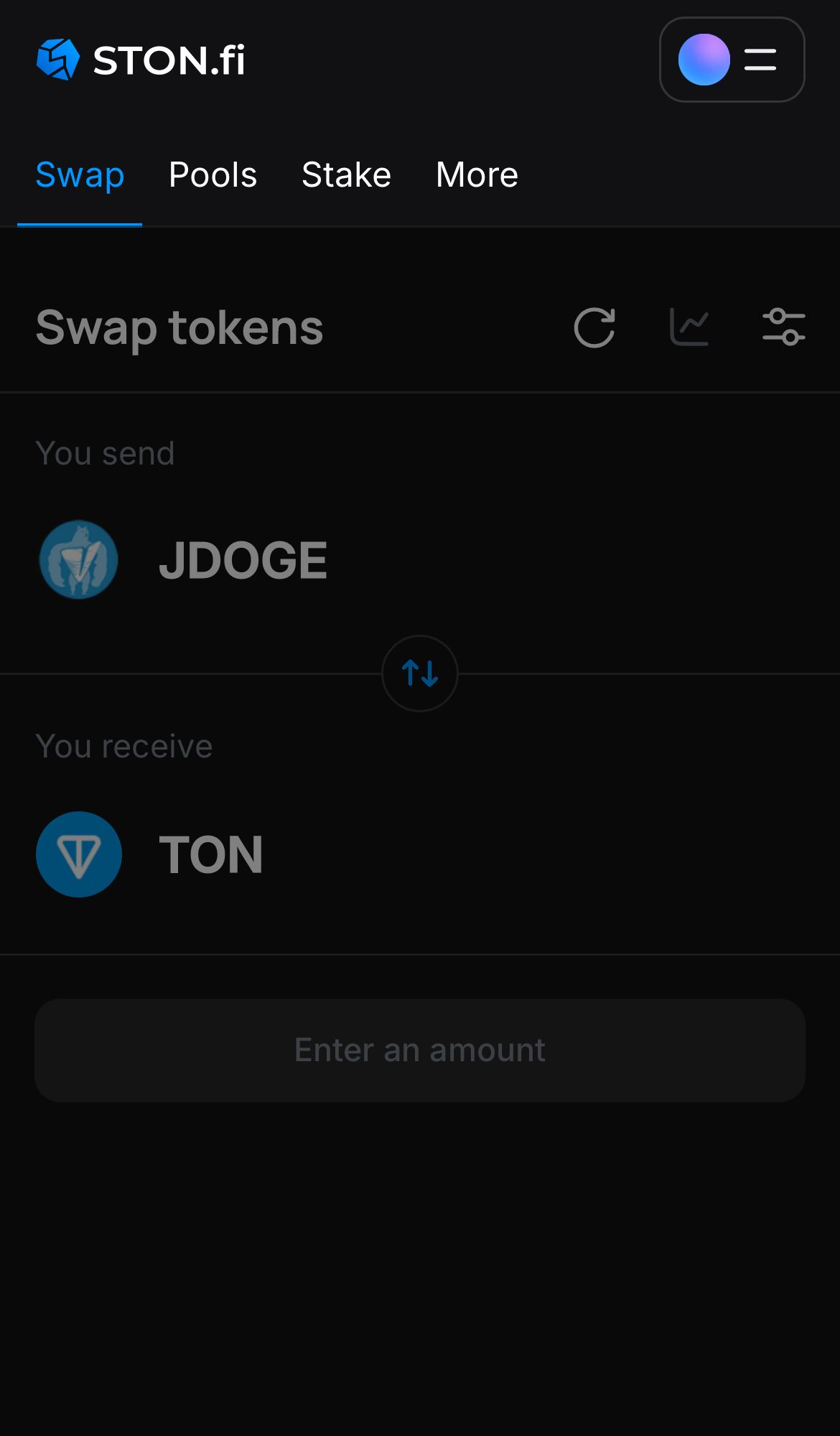 Open the STON.fi app and navigate to the ‘Swap‘ tab.