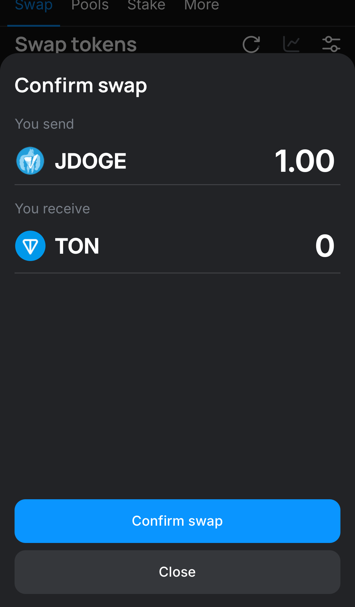 Click ‘Swap‘, double-check the details, and confirm the transaction by clicking the ‘Confirm swap‘ button.