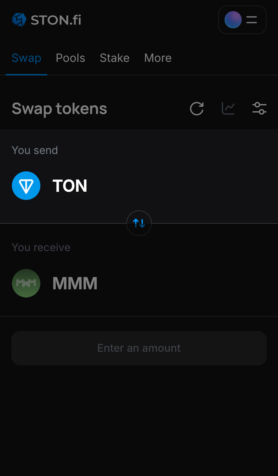 Selecione um token na caixa ‘You send’ — por exemplo, TON.