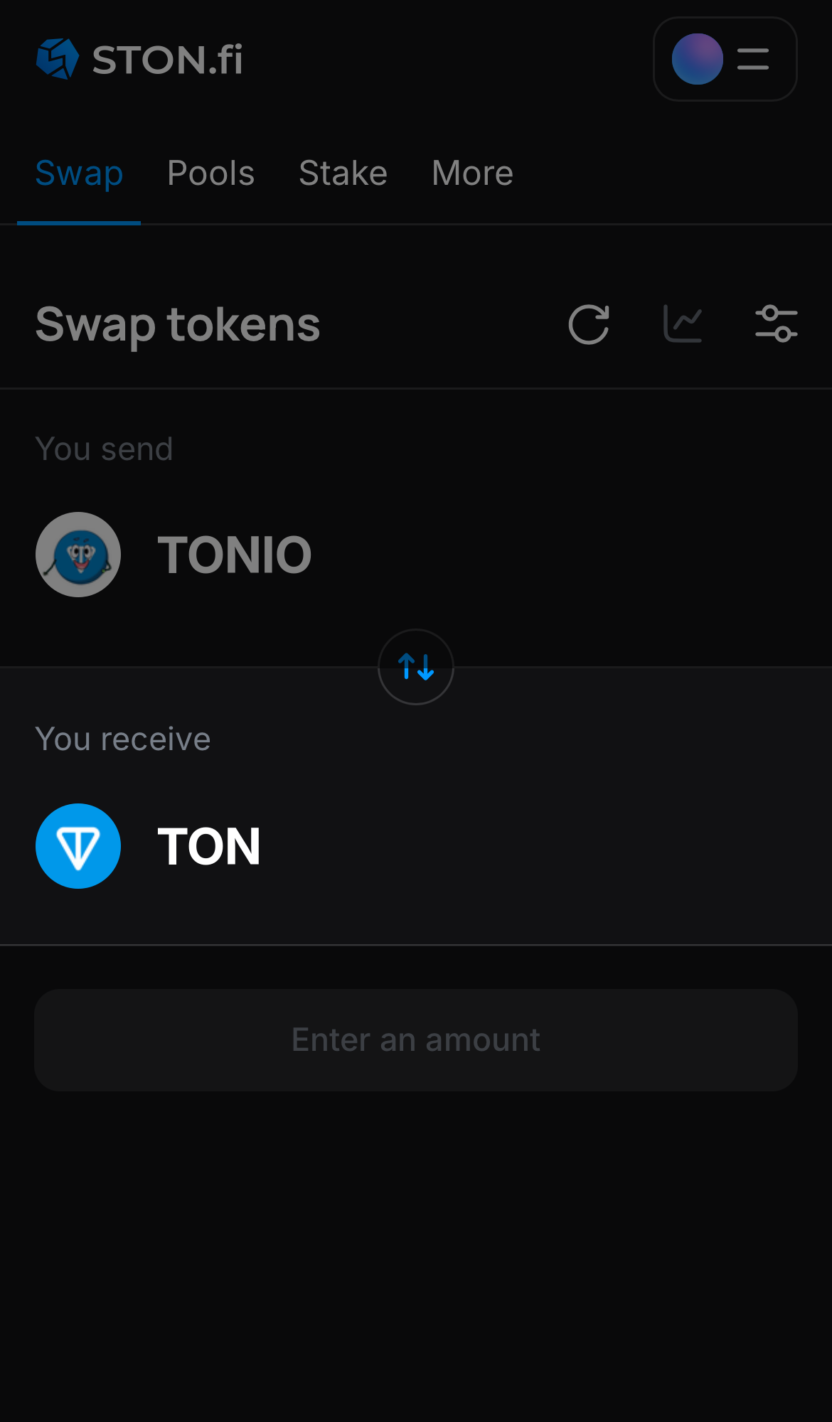 Selecione um token na caixa ‘You receive’ — por exemplo, TON.