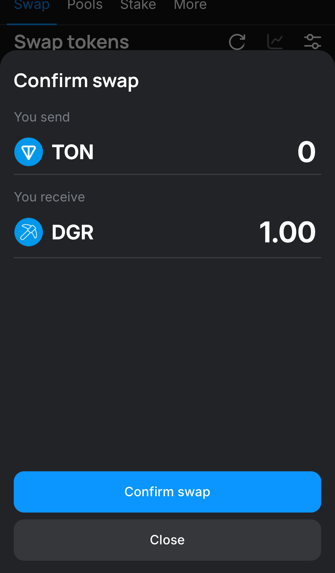 Click ‘Swap‘, double-check the details, and confirm the transaction by clicking the ‘Confirm swap‘ button.