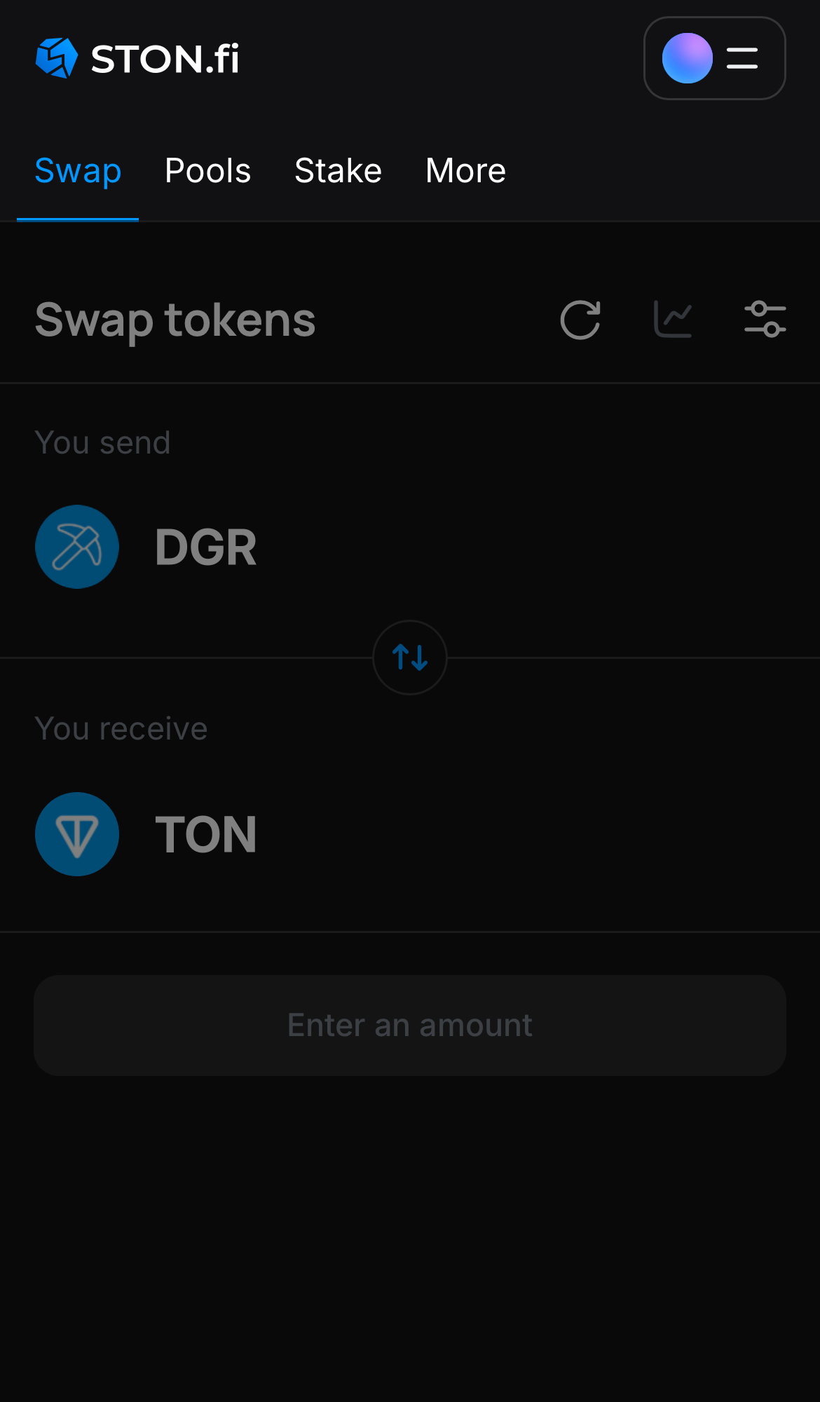 Open the STON.fi app and navigate to the ‘Swap‘ tab.