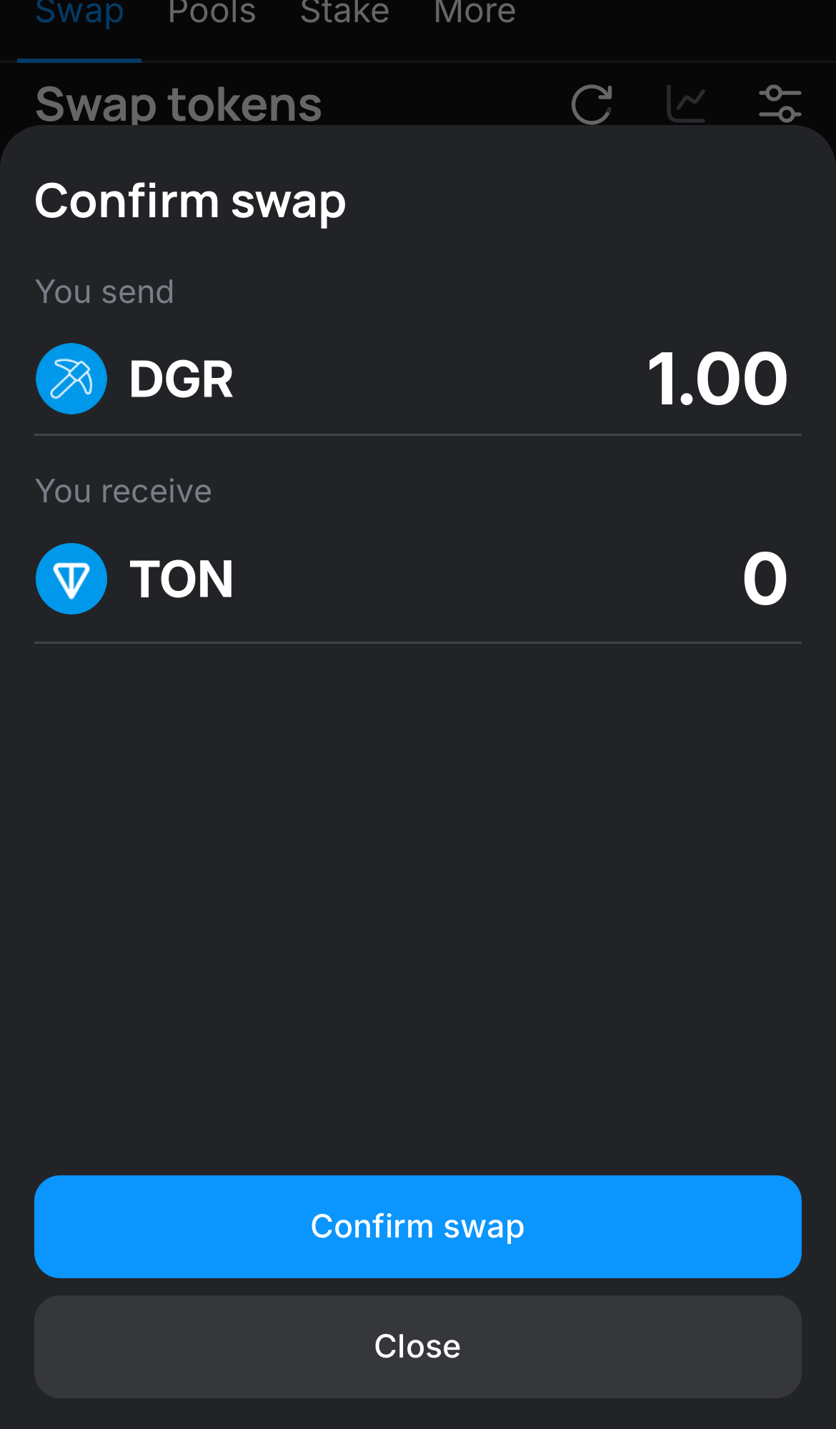 Click ‘Swap‘, double-check the details, and confirm the transaction by clicking the ‘Confirm swap‘ button.