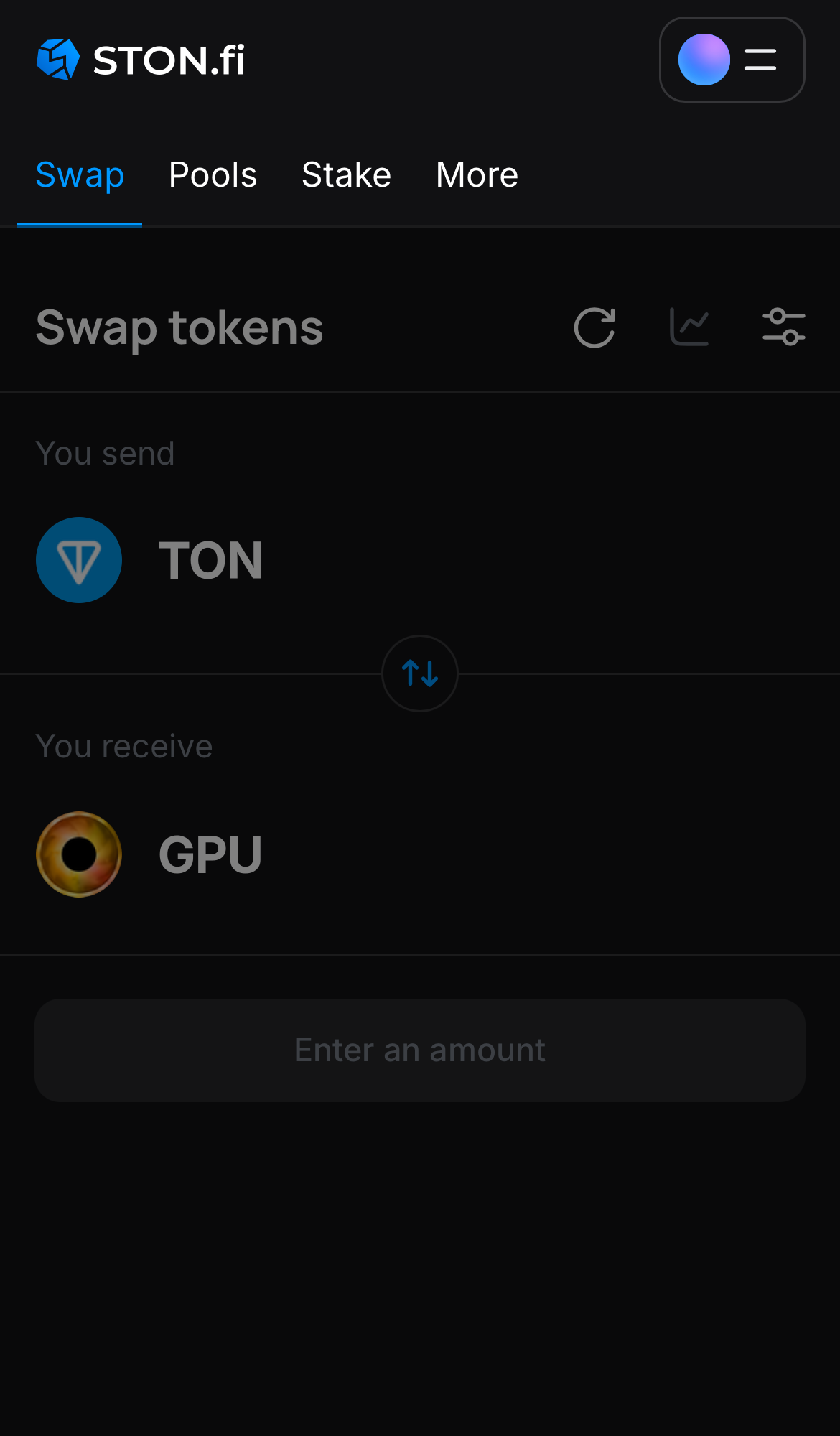 برنامه STON.fi را باز کنید و به زبانه ‘Swap‘ بروید.