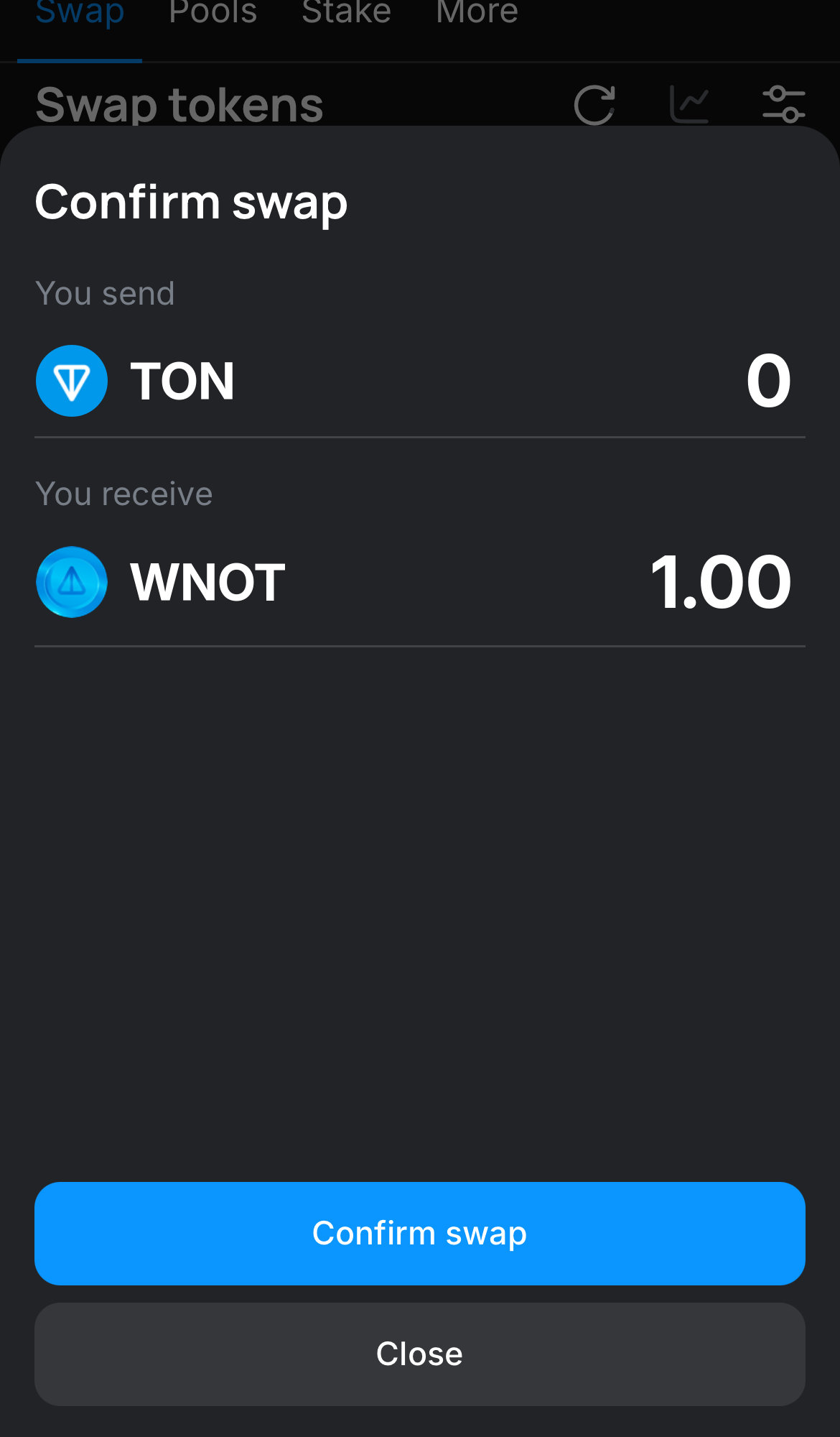 Click ‘Swap‘, double-check the details, and confirm the transaction by clicking the ‘Confirm swap‘ button.