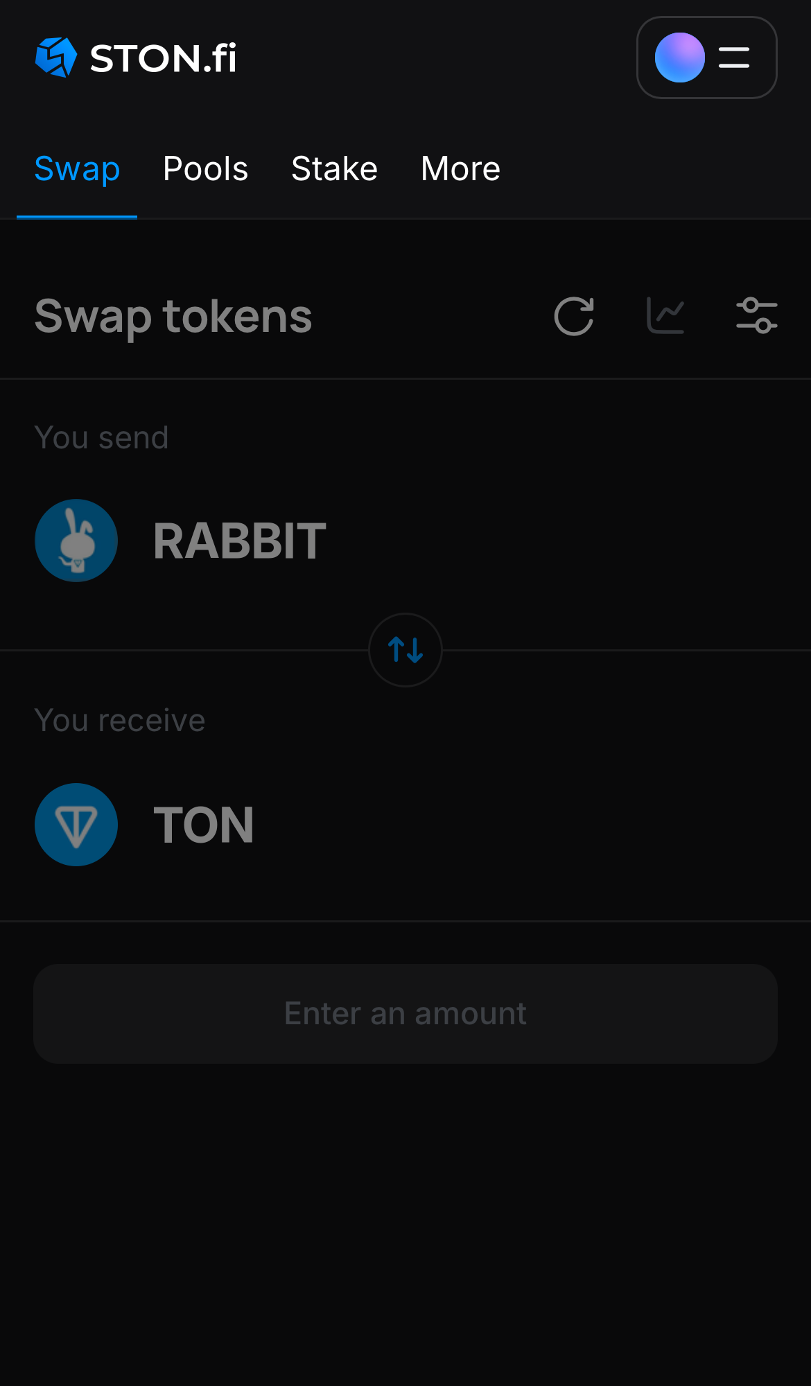 Ouvrez l’ application STON.fi et allez sur l’onglet ‘Swap‘.