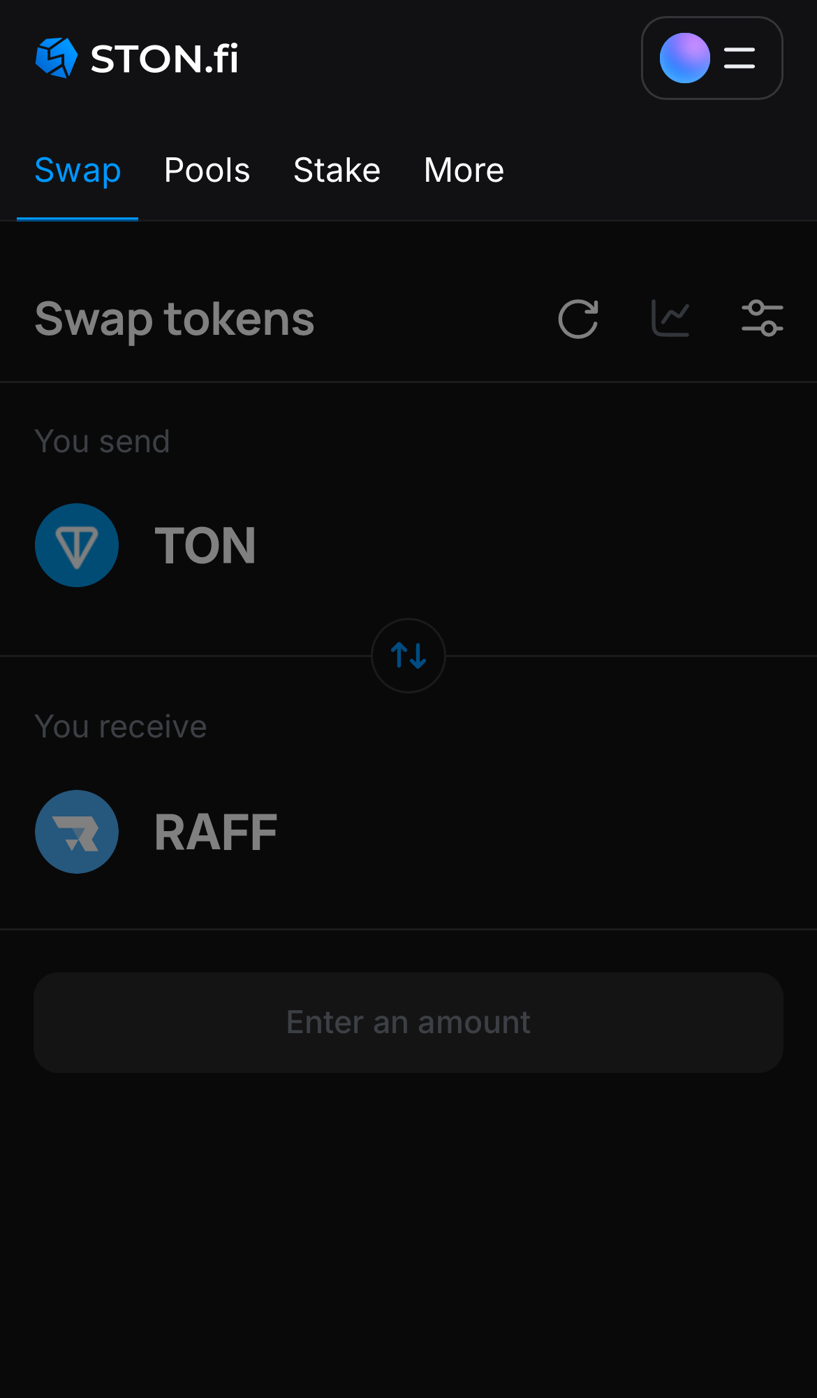افتح تطبيق STON.fi واذهب إلى تبويب "Swap".
