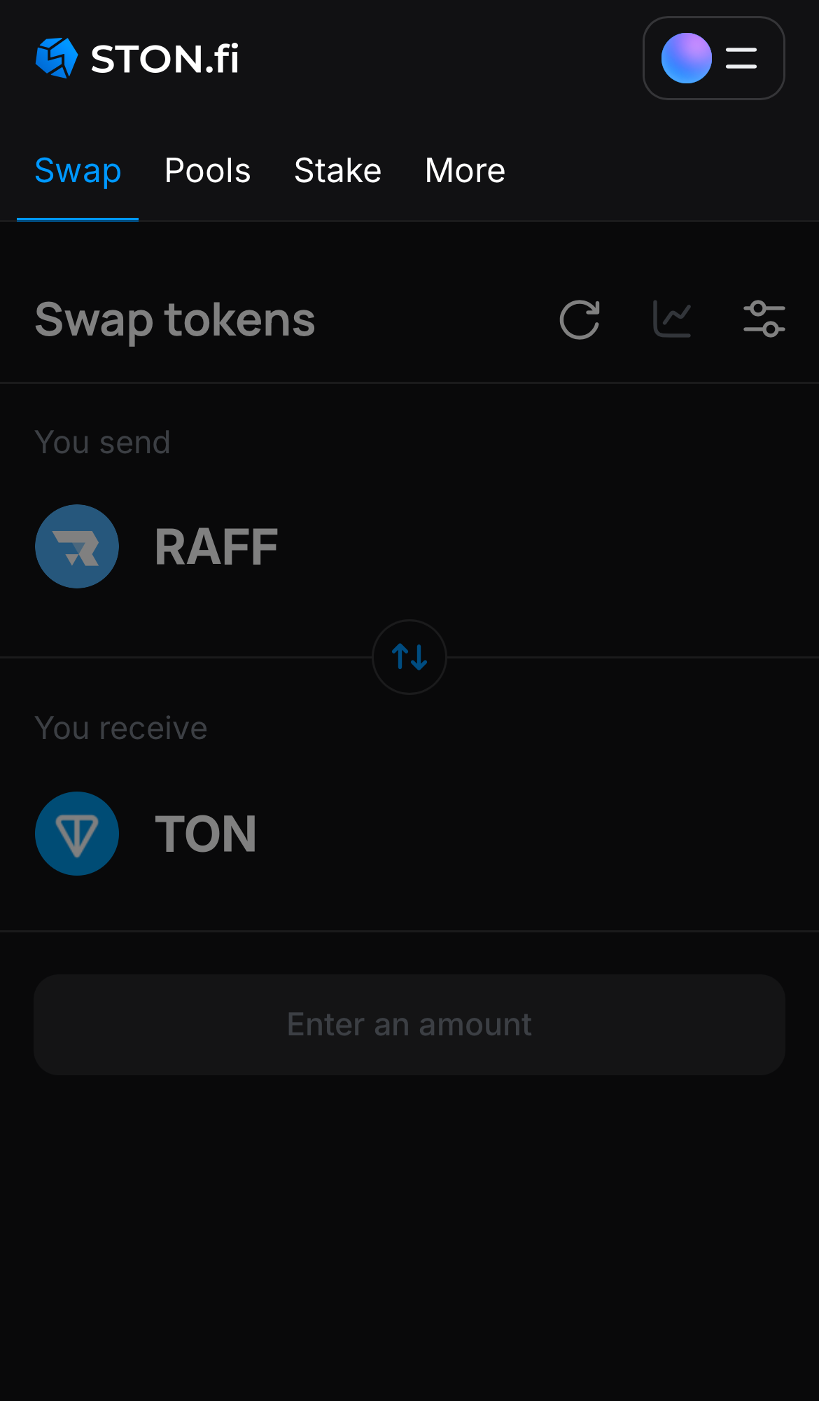 افتح تطبيق STON.fi واذهب إلى تبويب "Swap".
