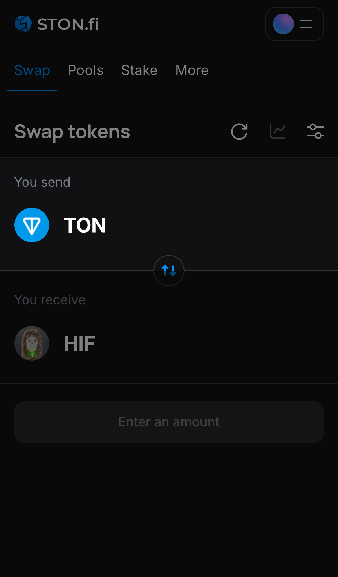 Choose a token in the ‘You send’ box — for example, TON.