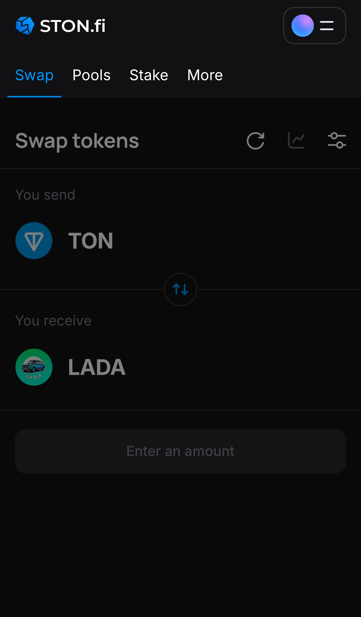 Abra o aplicativo STON.fi e vá até a aba ‘Swap‘.