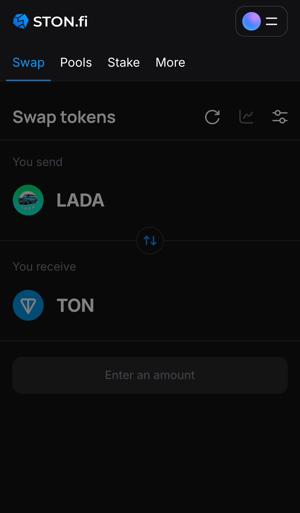 Abra o aplicativo STON.fi e vá até a aba ‘Swap‘.