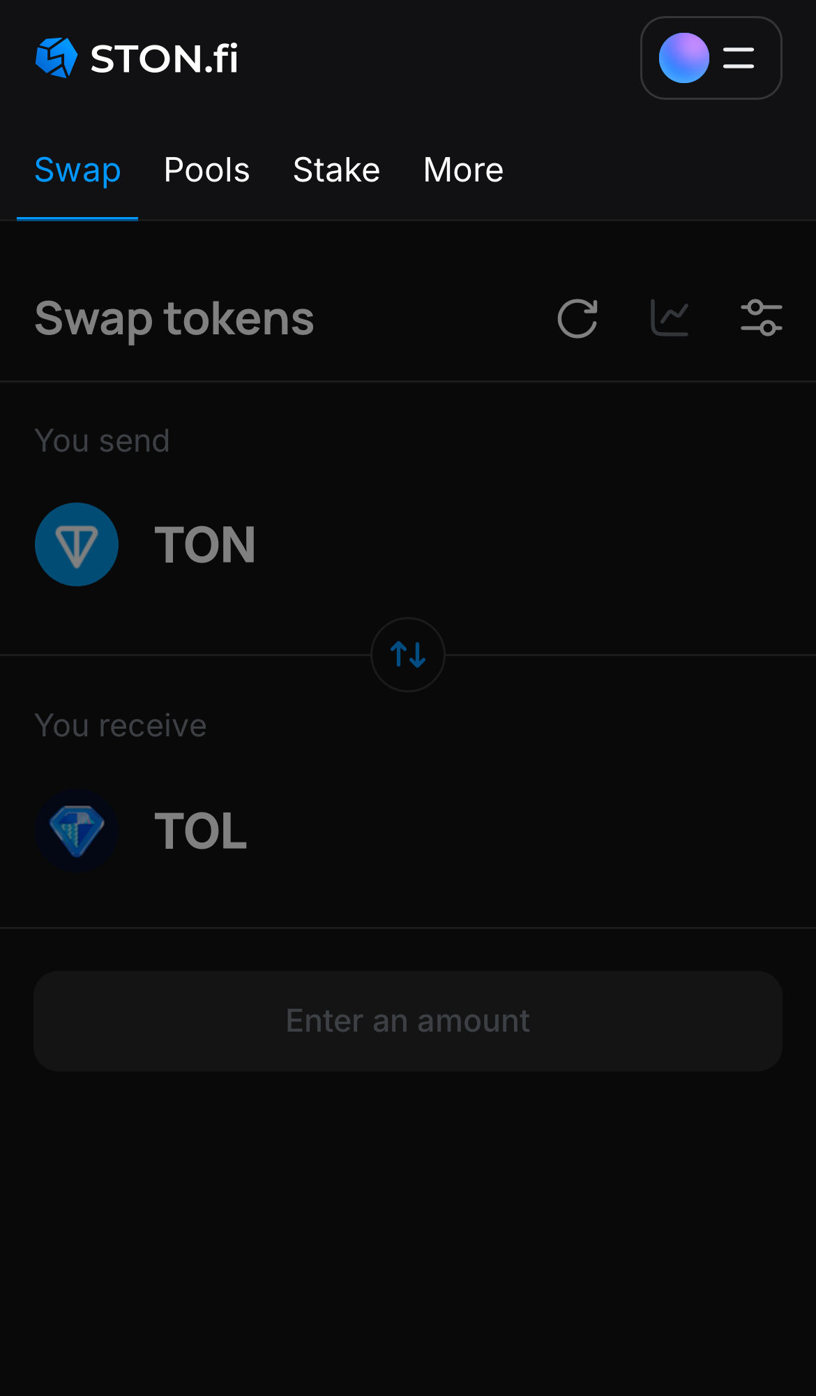 Mở ứng dụng STON.fi và chuyển đến tab ‘Swap‘.