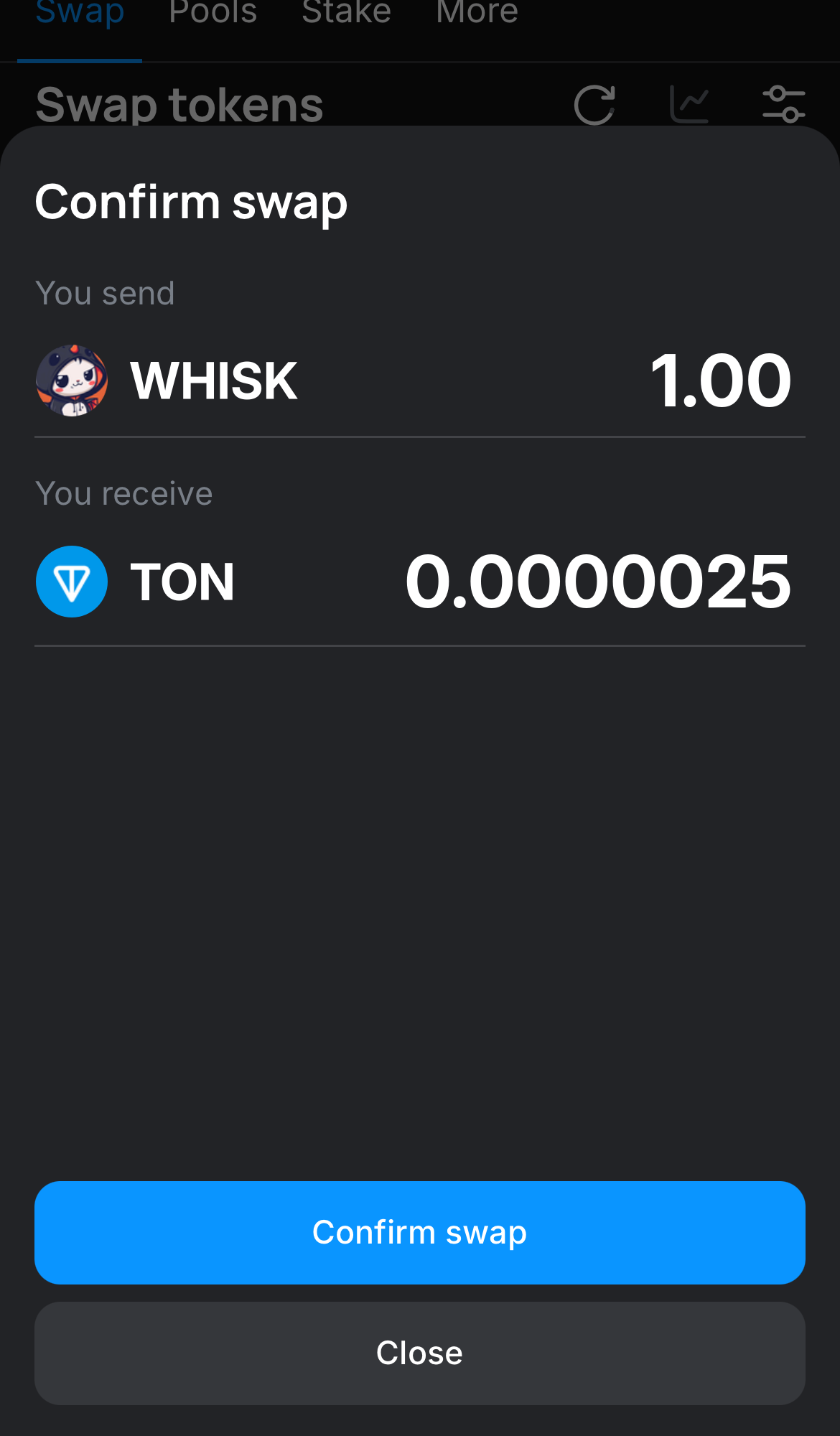 Klik ‘Swap‘, periksa kembali detailnya, dan konfirmasi transaksi dengan mengklik tombol ‘Confirm swap‘.
