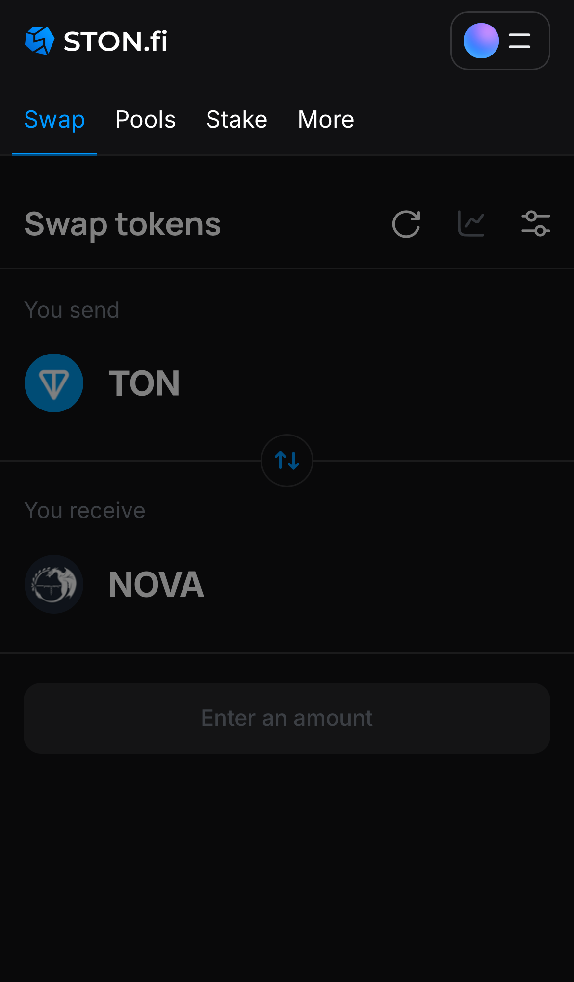 افتح تطبيق STON.fi واذهب إلى تبويب "Swap".