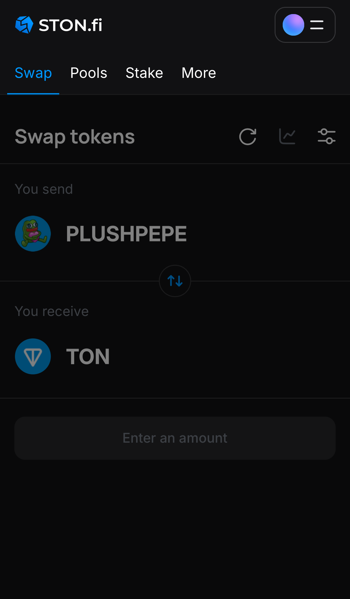 افتح تطبيق STON.fi واذهب إلى تبويب "Swap".