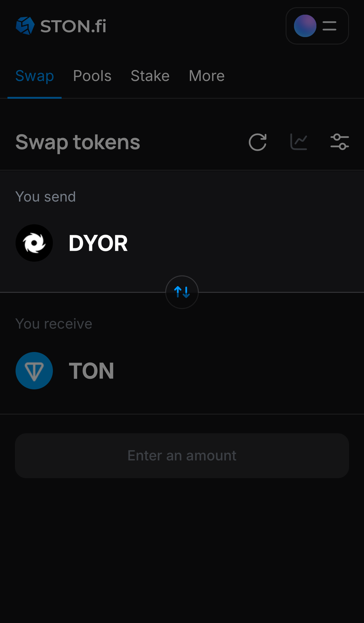 Choisissez DYOR dans la case ‘You send‘.