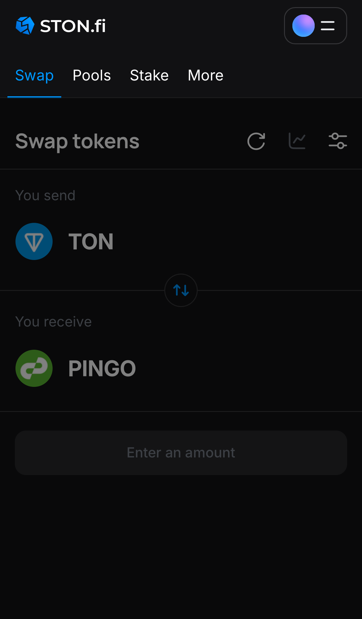 Open the STON.fi app and navigate to the ‘Swap‘ tab.
